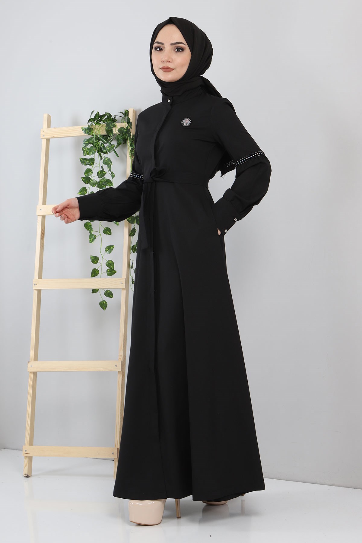 Pul Detaylı Elbise Siyah 8859