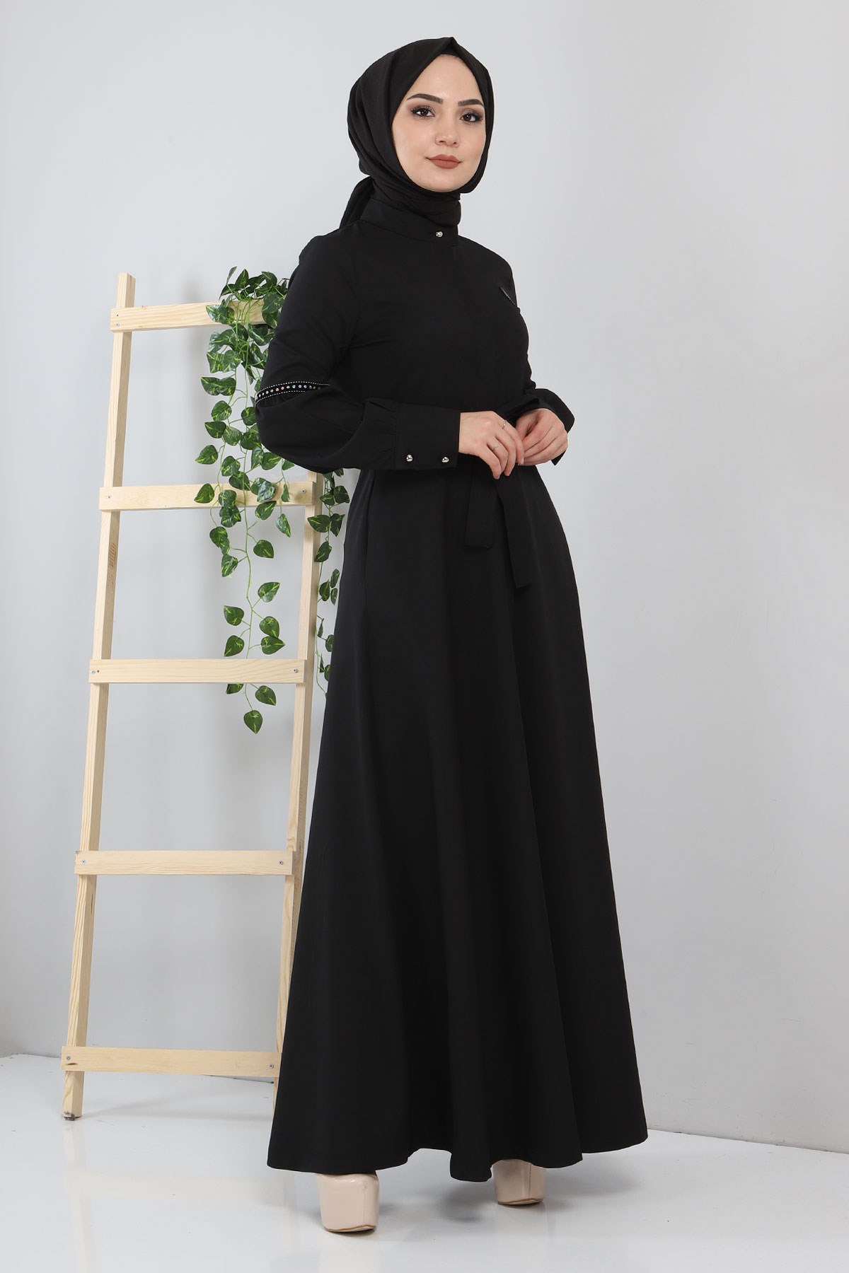 Pul Detaylı Elbise Siyah 8859