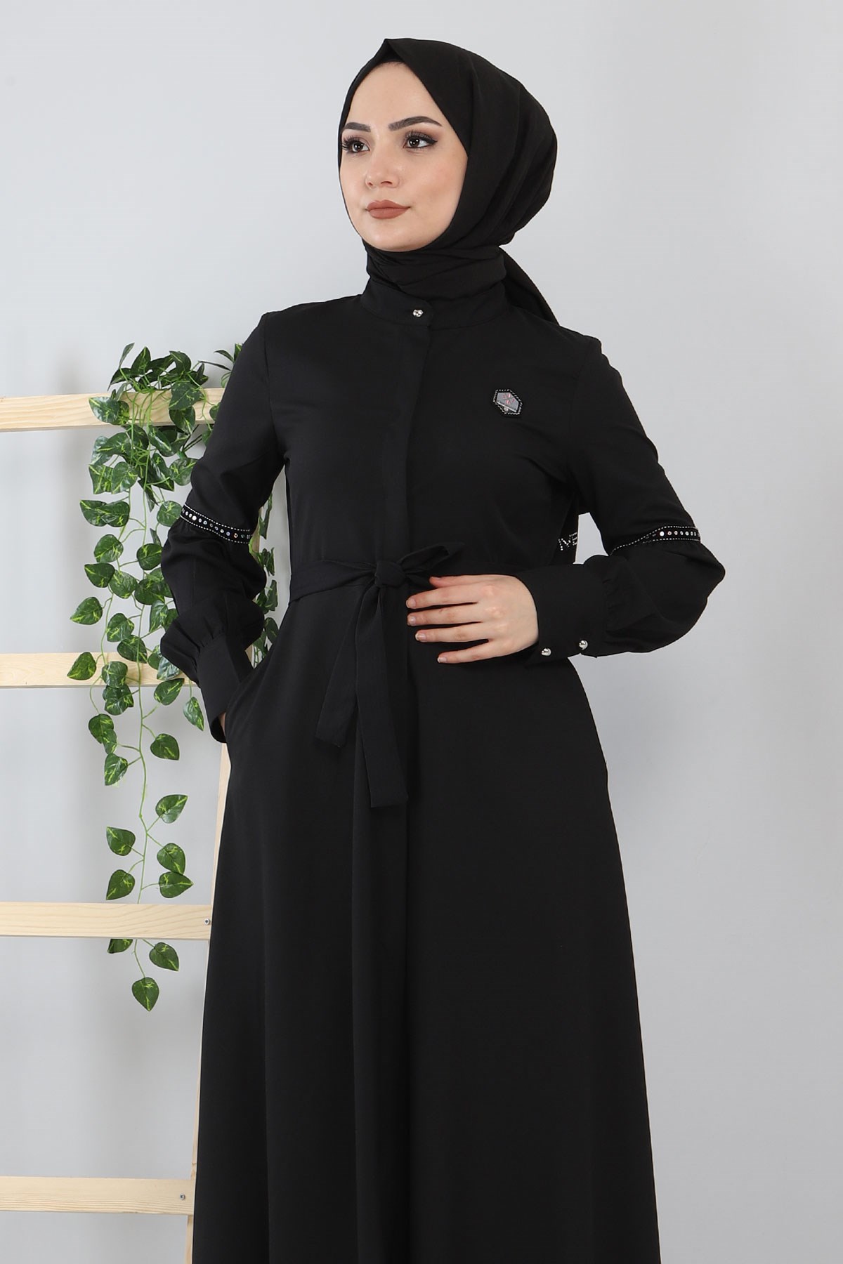 Pul Detaylı Elbise Siyah 8859