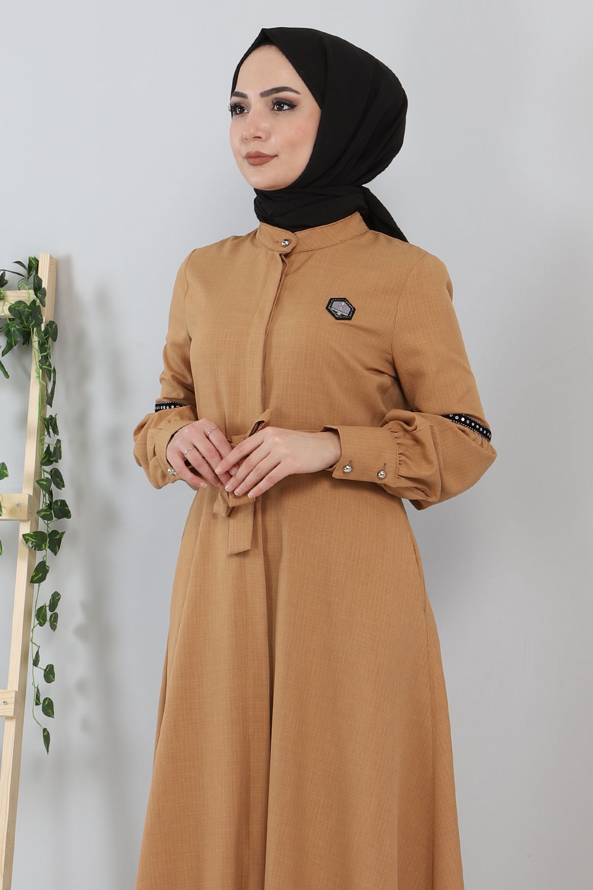 Pul Detaylı Elbise Taba 8859