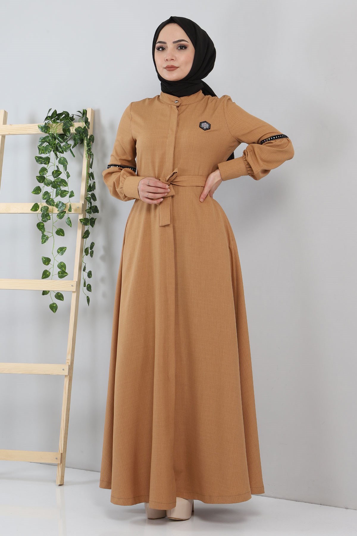 Pul Detaylı Elbise Taba 8859