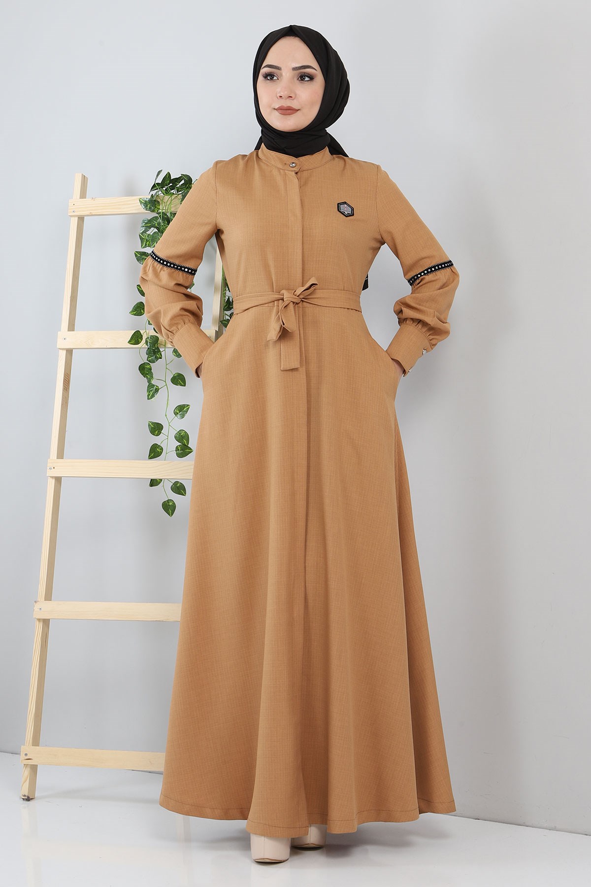 Pul Detaylı Elbise Taba 8859
