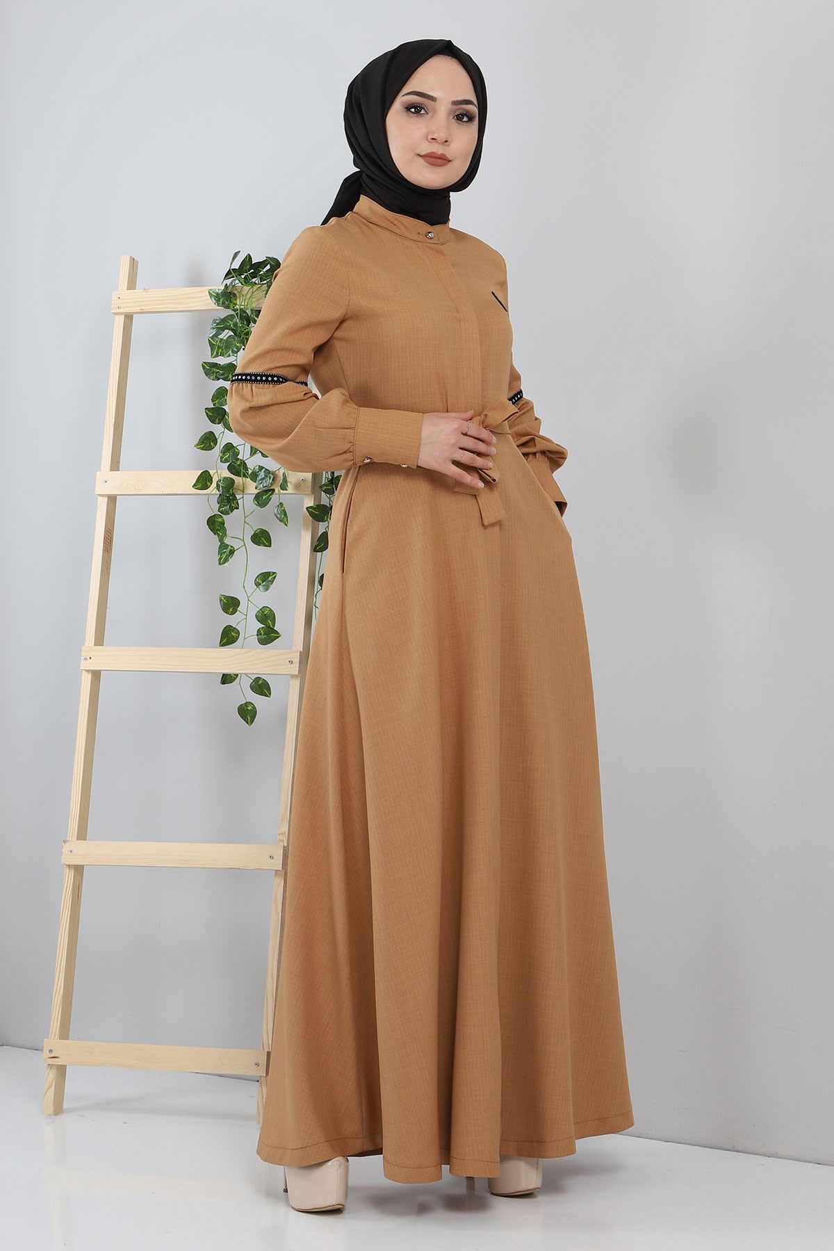 Pul Detaylı Elbise Taba 8859