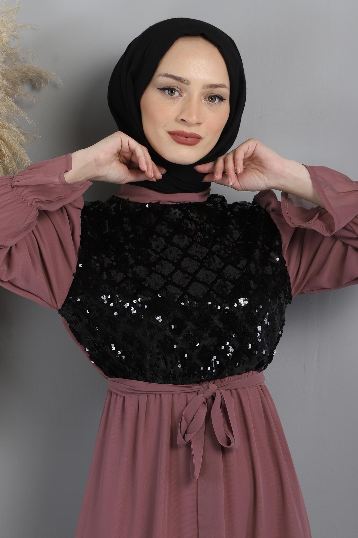 Pulpayetli Şifon Abiye Lila 15600