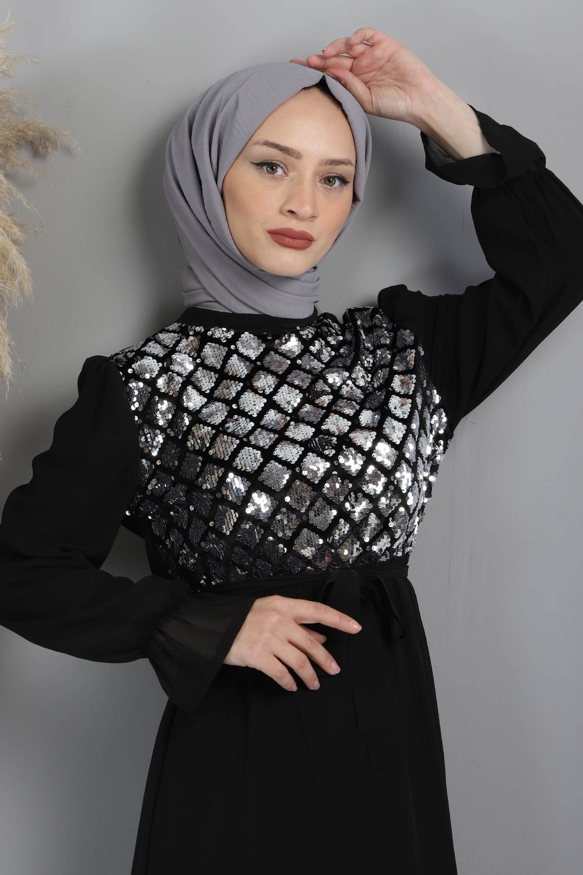 Pulpayetli Şifon Abiye Siyah 15600
