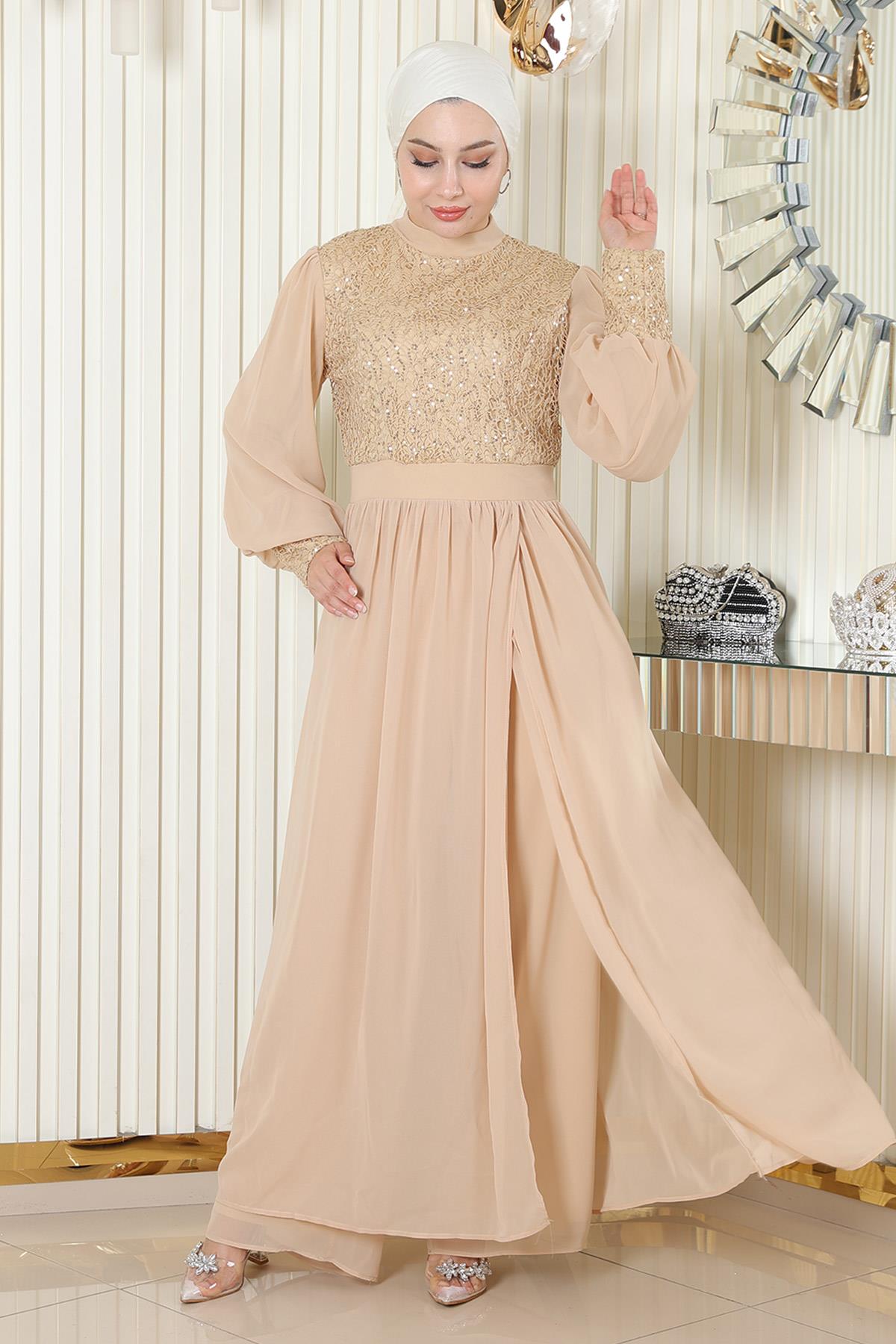 Pulpayetli Şifon Takım Gold Gold MSW19190-4