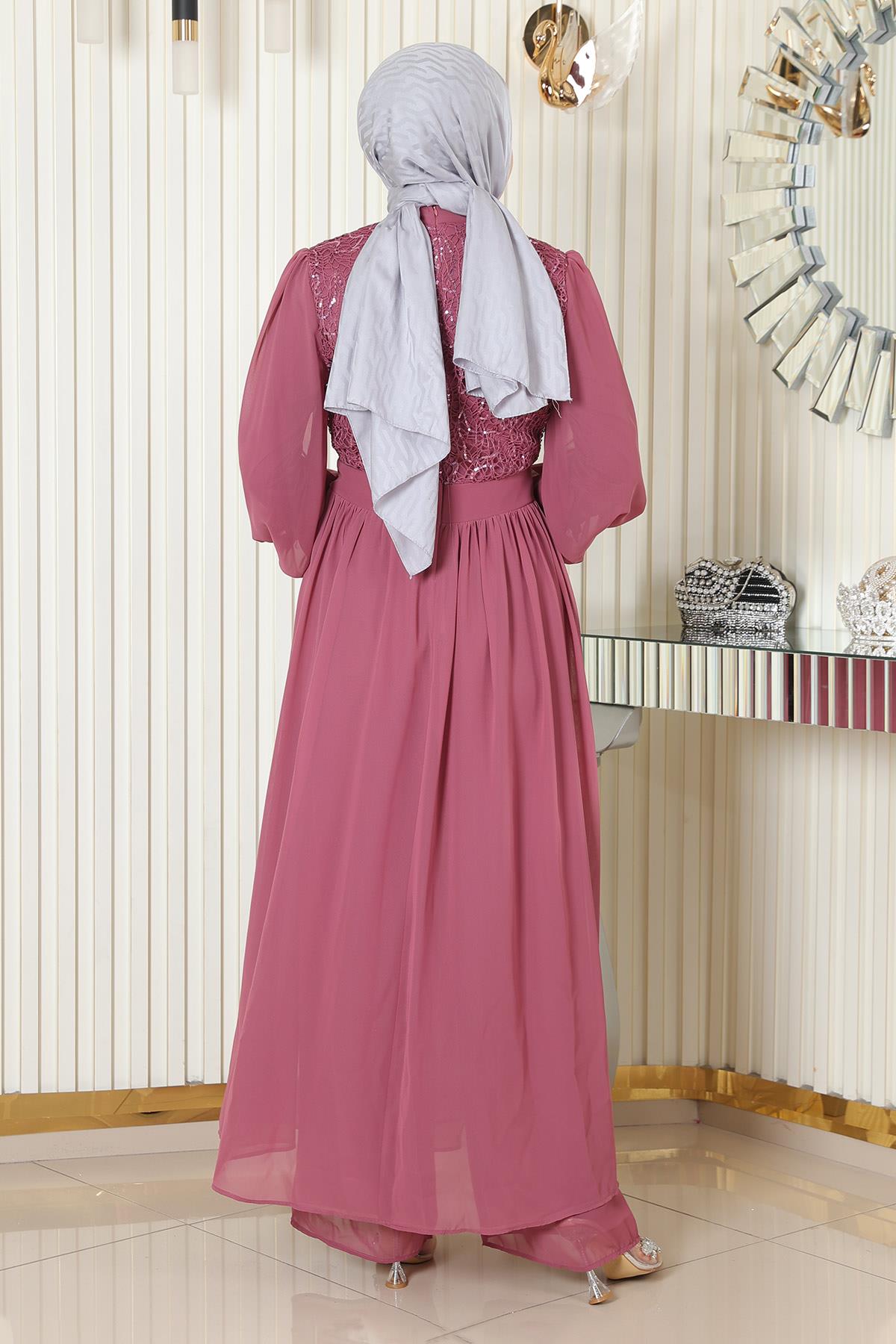 Pulpayetli Şifon Takım Gül Kurusu Gül Kurusu MSW19190-3