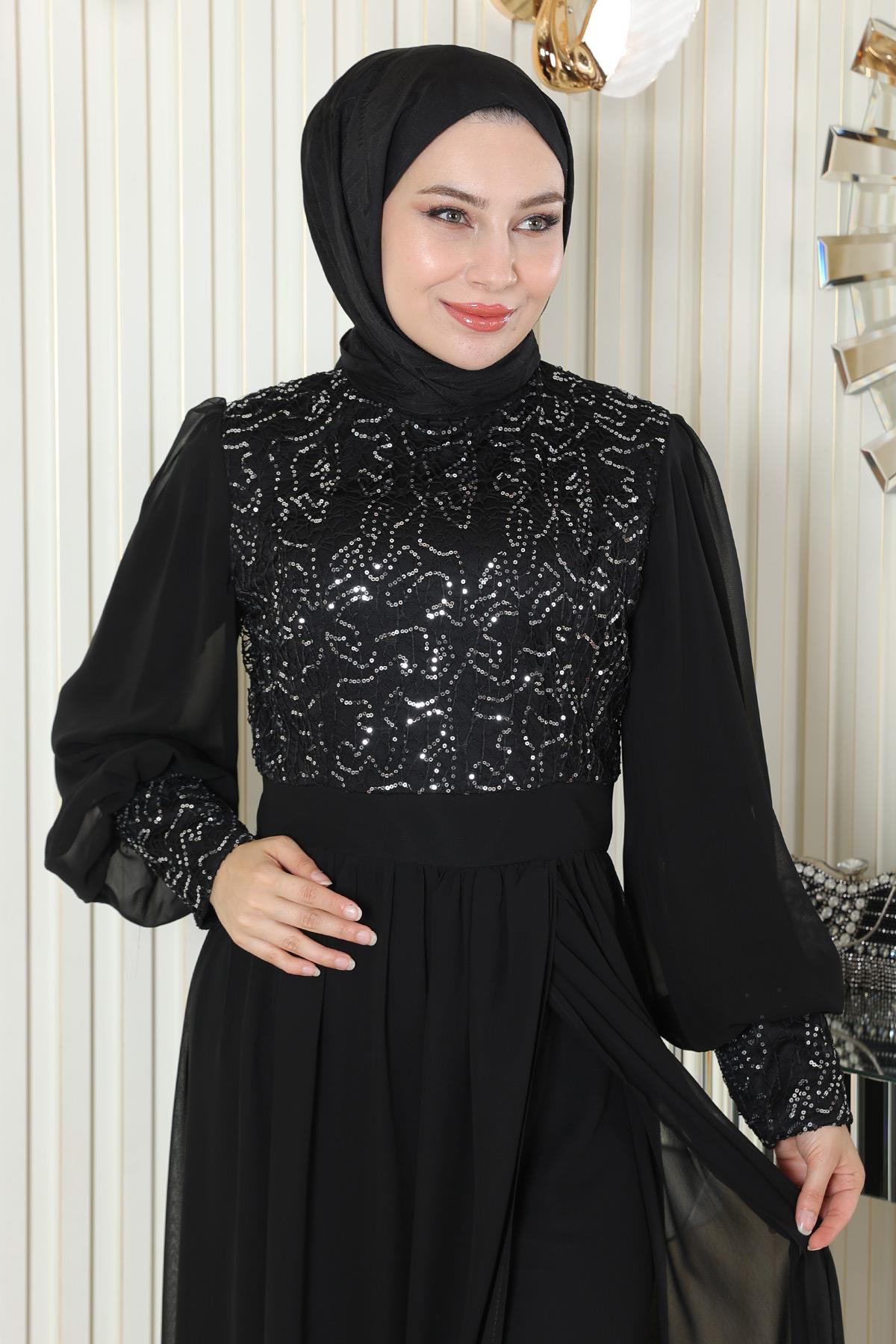 Pulpayetli Şifon Takım Siyah Siyah MSW19190-1