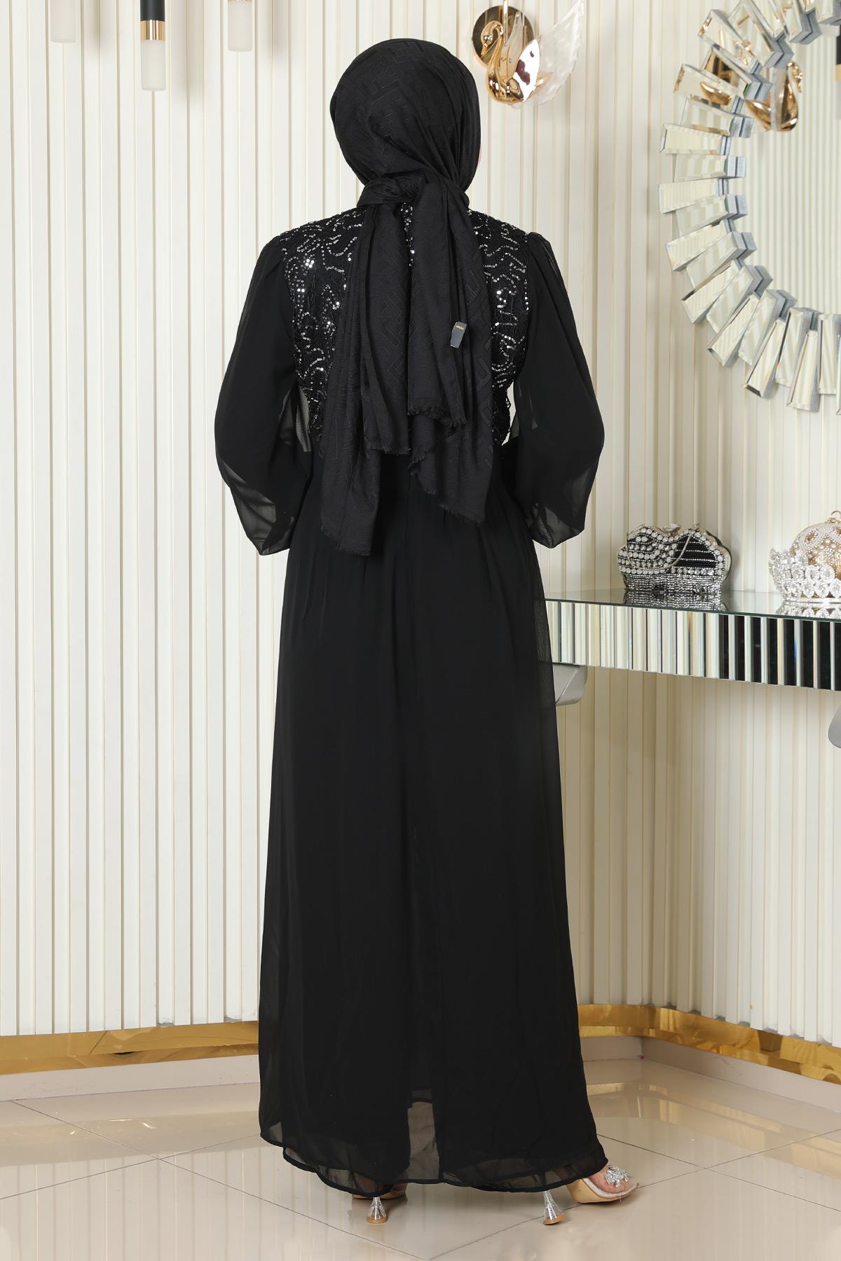 Pulpayetli Şifon Takım Siyah Siyah MSW19190-1