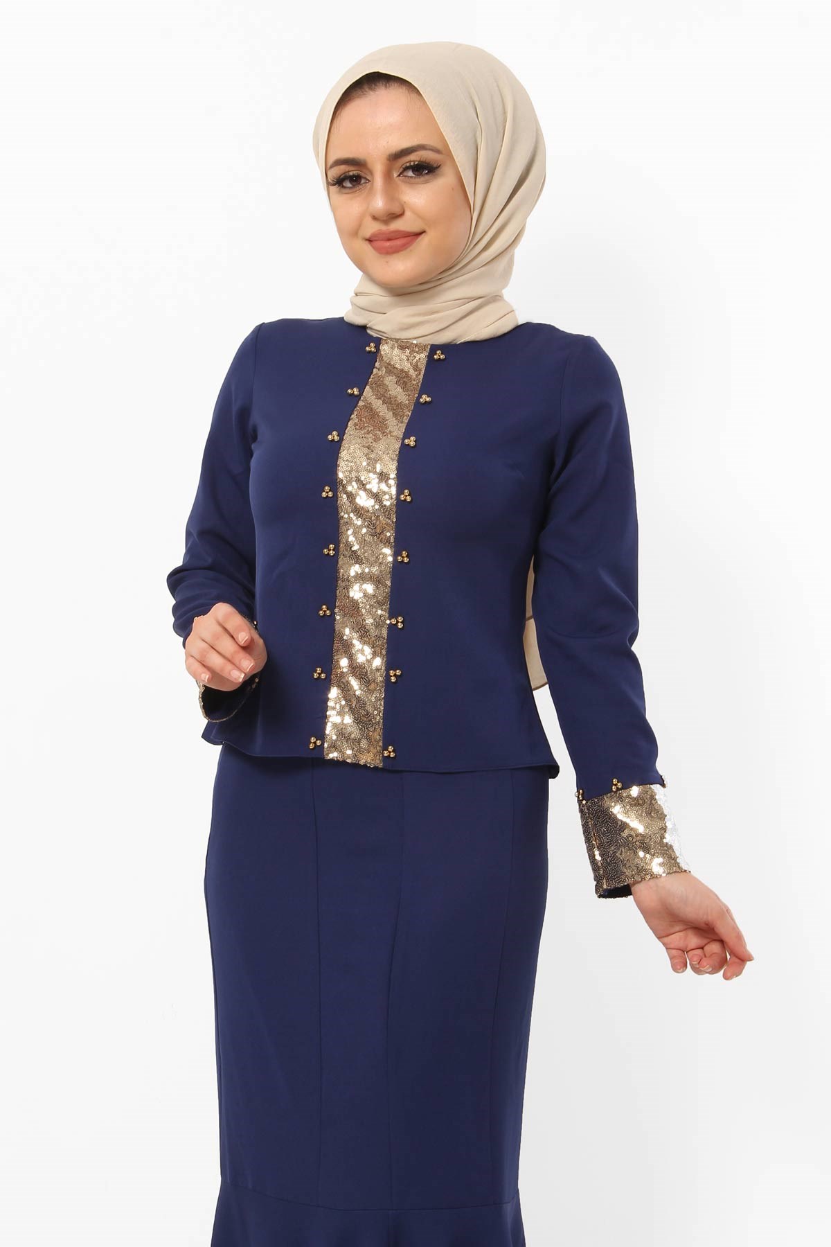 Pulpayetli Tesettür Kombin İndigo İndigo 8375-3