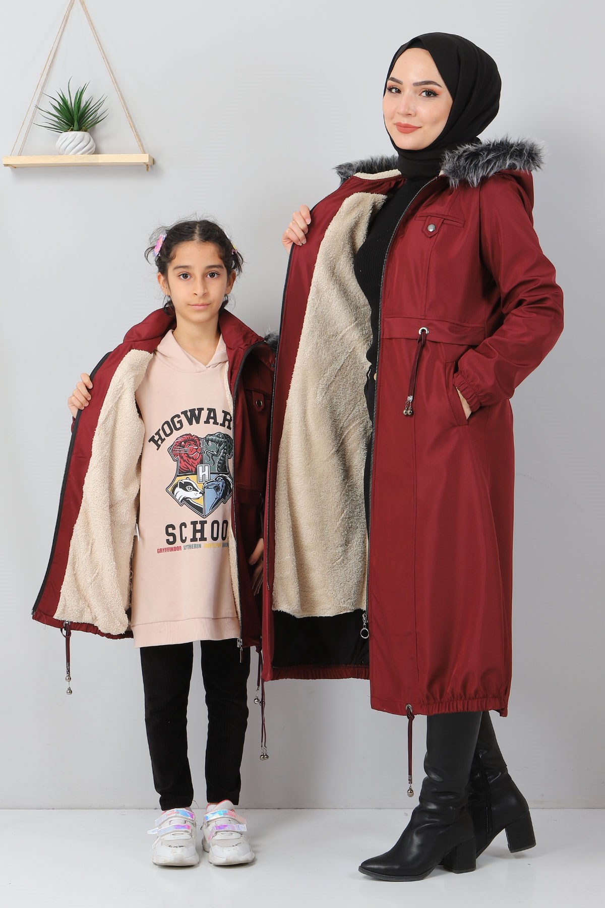 Püskül Detaylı Çocuk Mont Bordo 10302