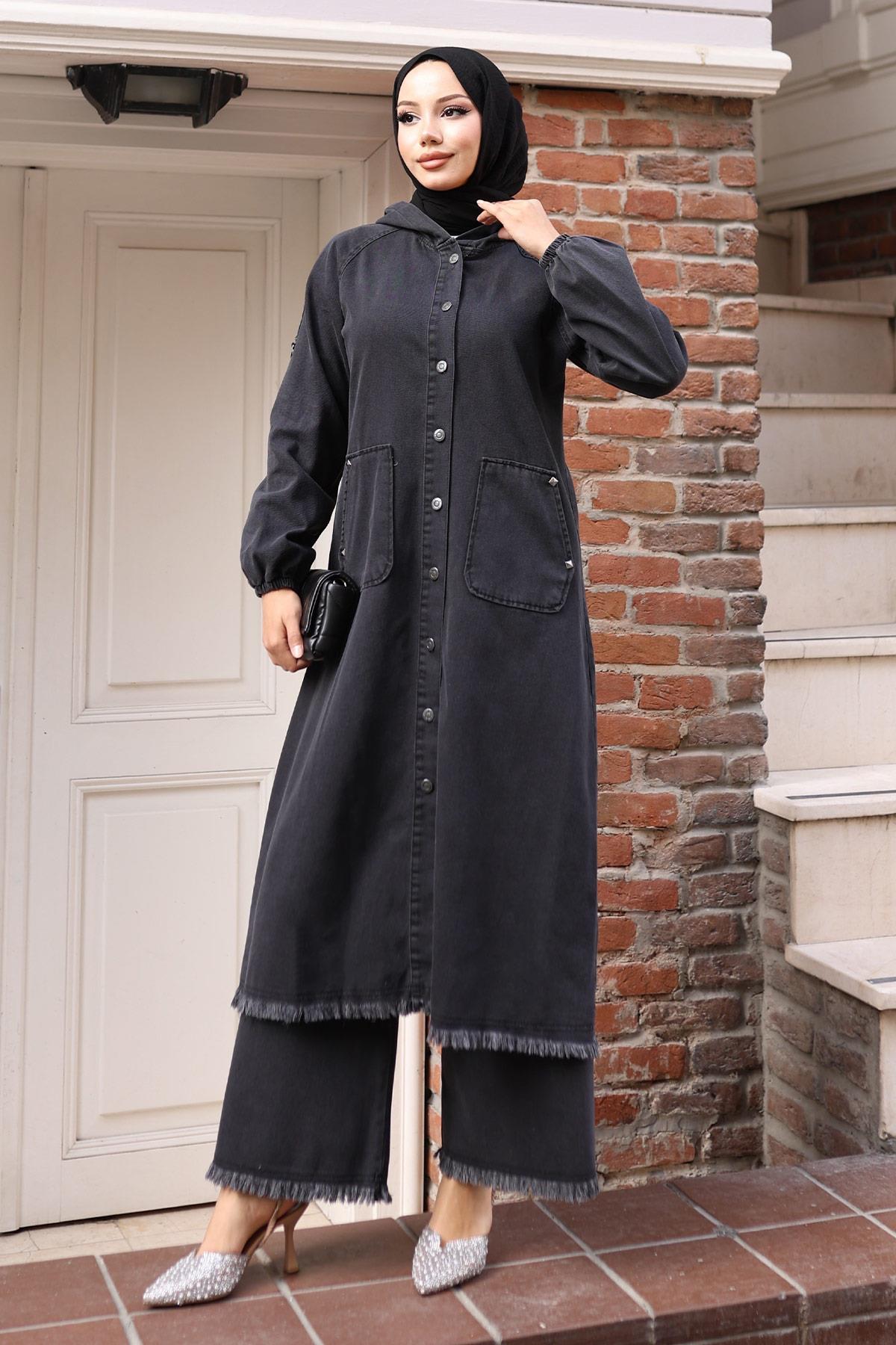 Püskül Detaylı Kot Takım Füme 19243