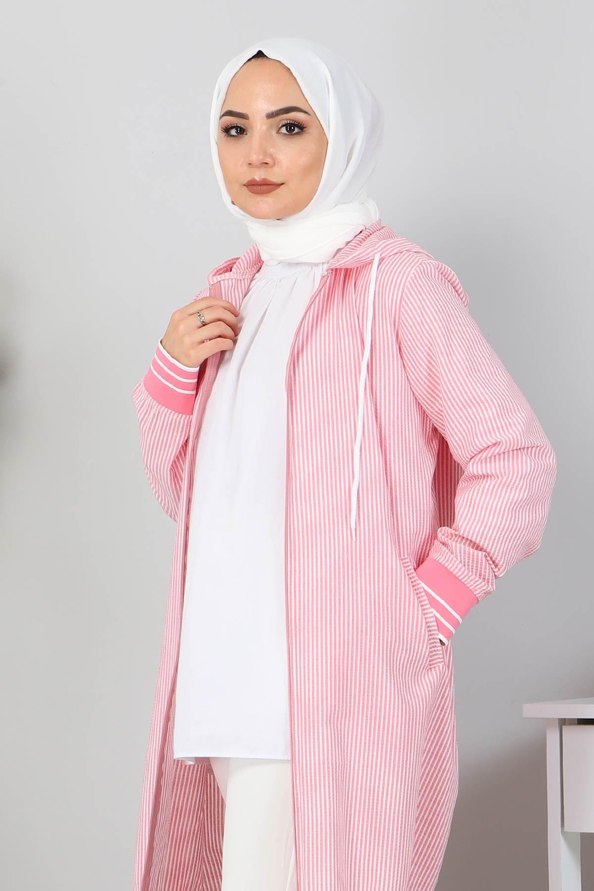 Ribanalı Kapşonlu Kap Pembe 103