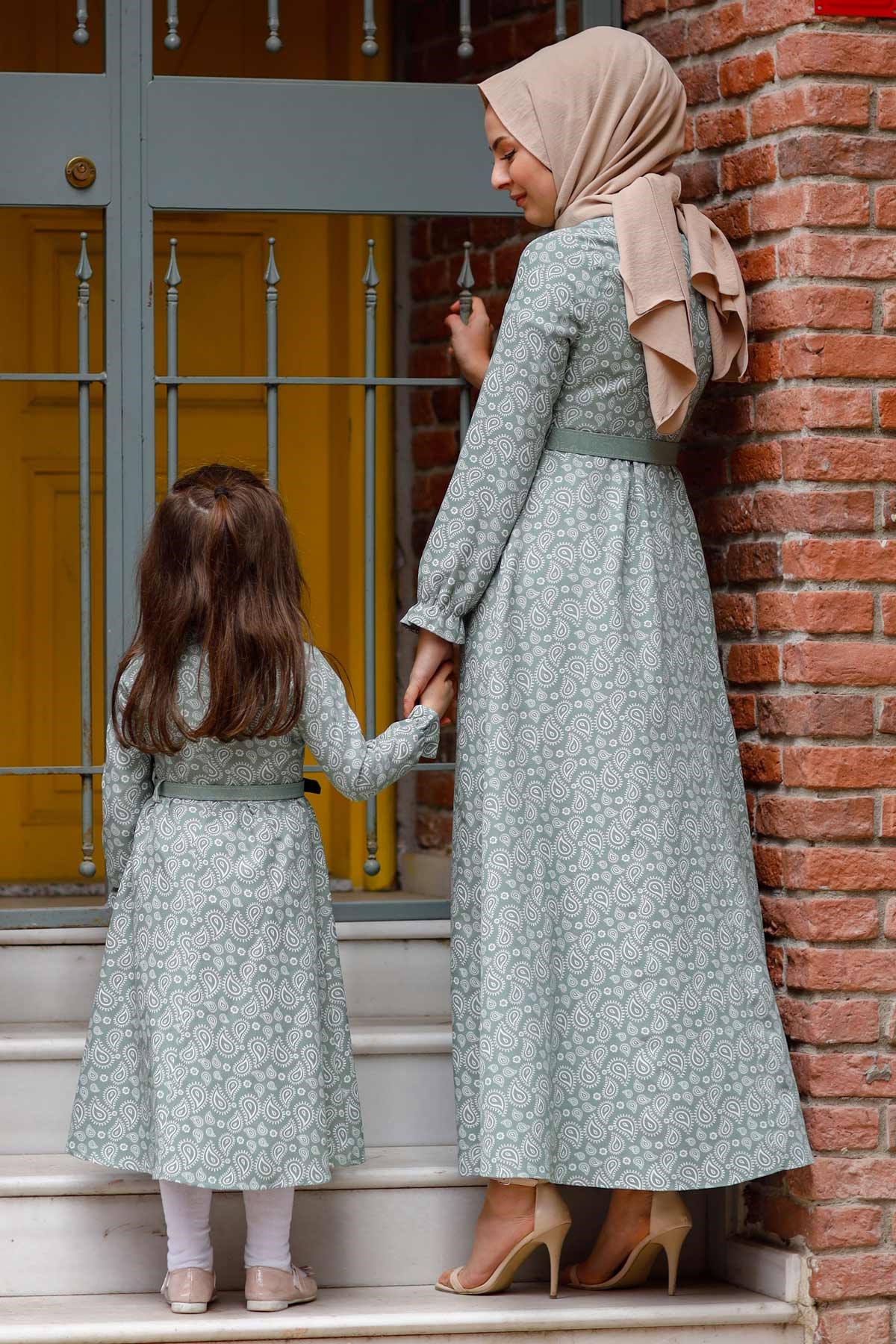 Şal Desenli Anne Elbise Mint 10623