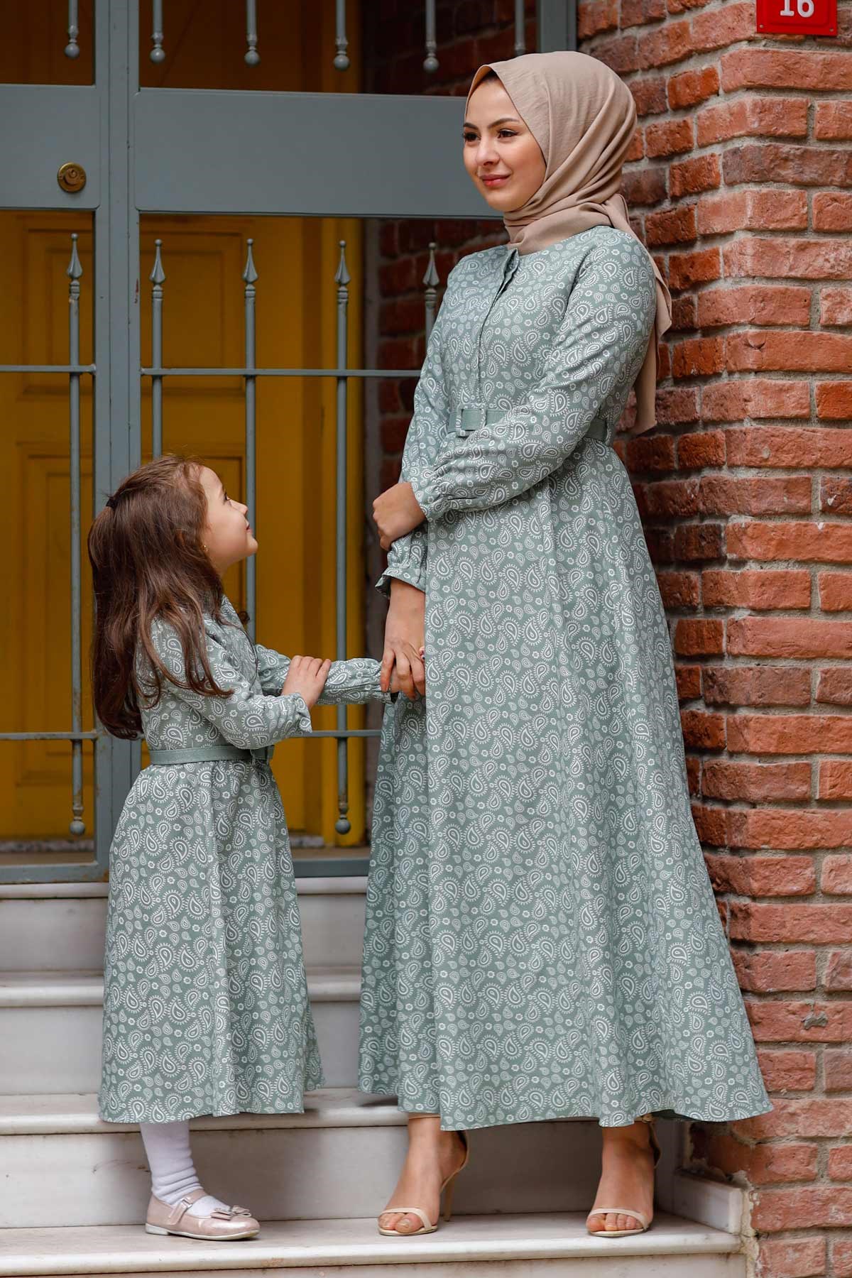 Şal Desenli Anne Elbise Mint 10623