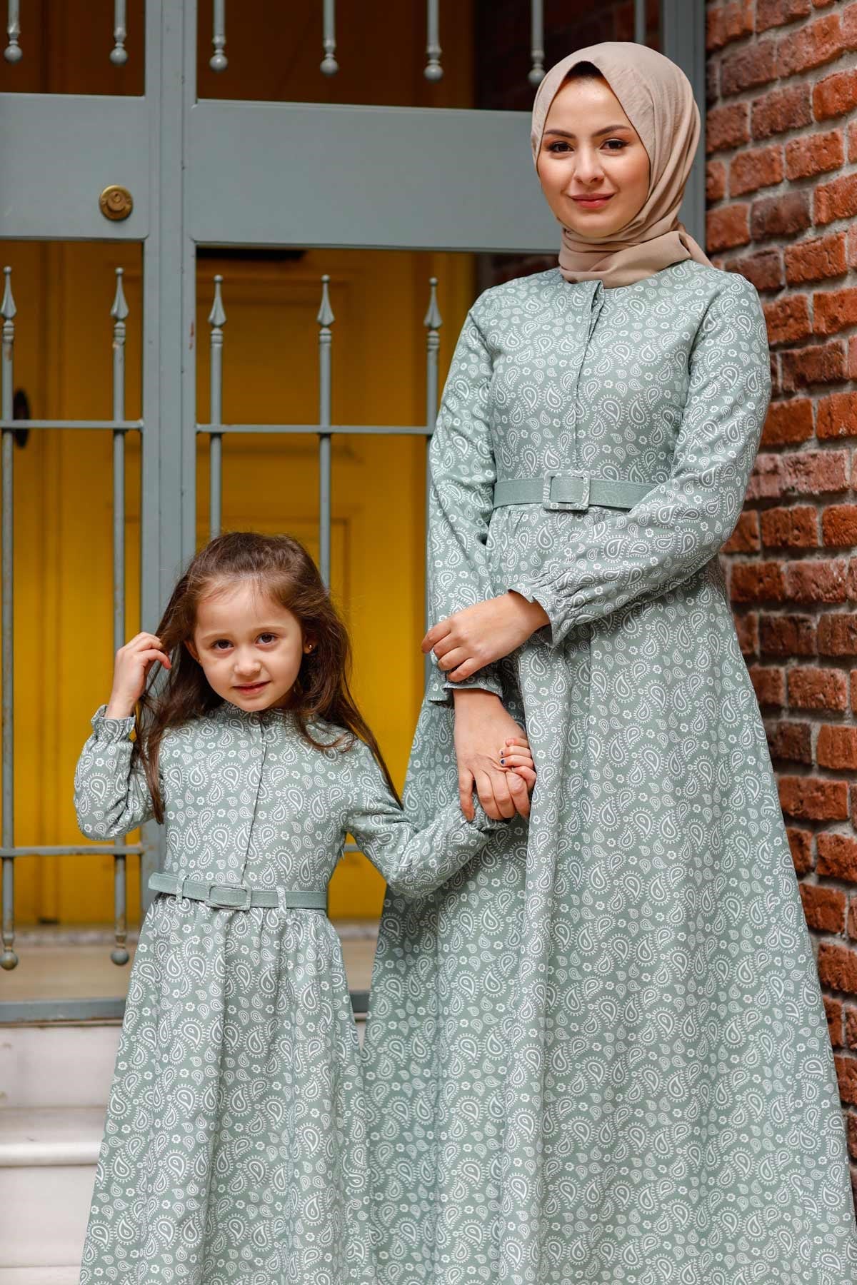 Şal Desenli Anne Elbise Mint 10623