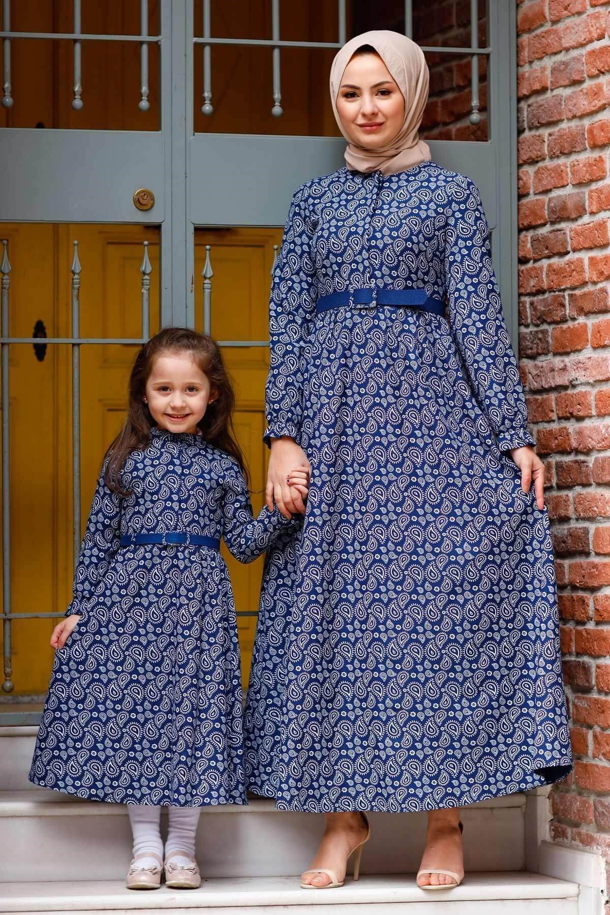 Şal Desenli Çocuk Elbise İndigo 10624