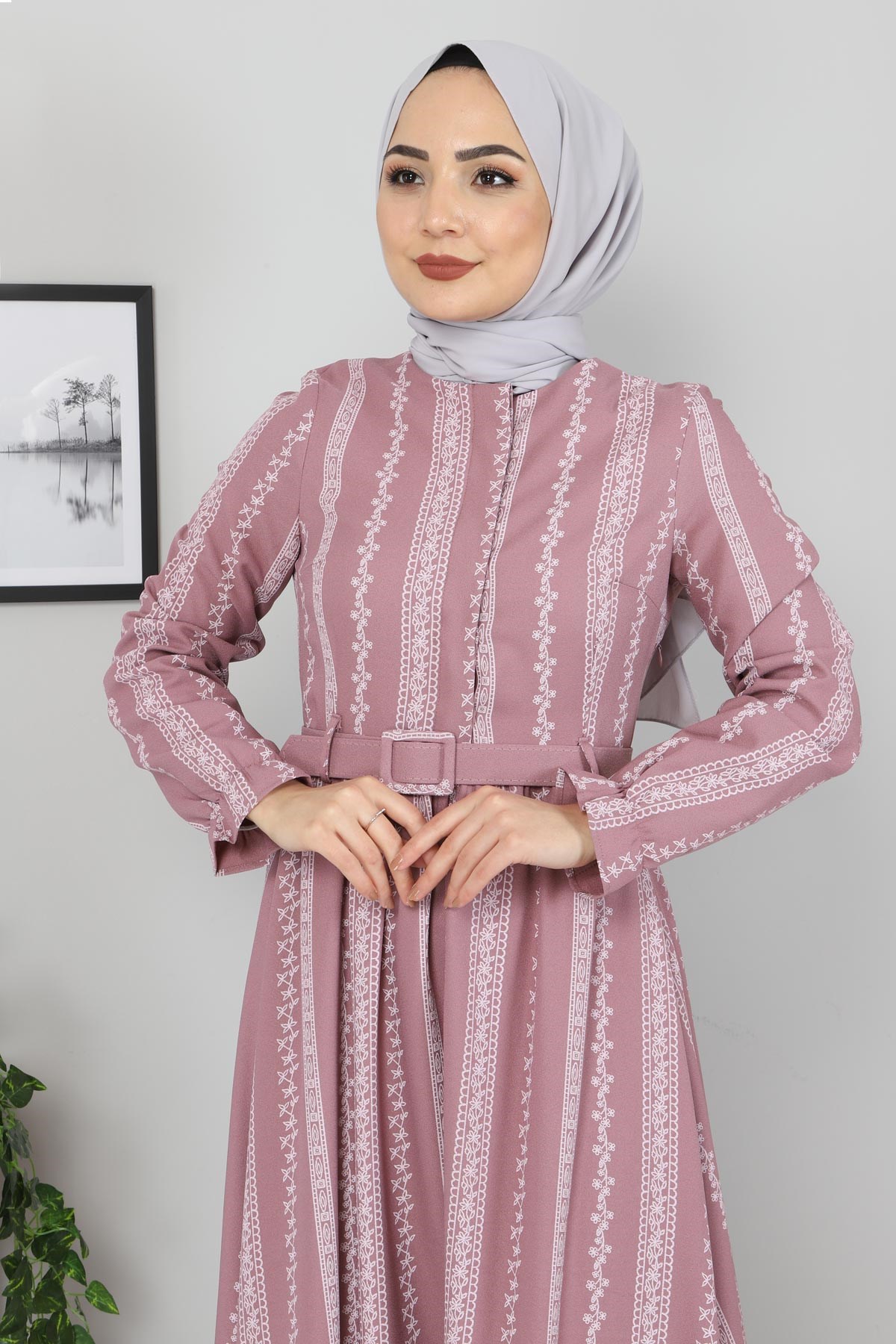 Şerit Çiçekli Anne Elbise Lila 10434