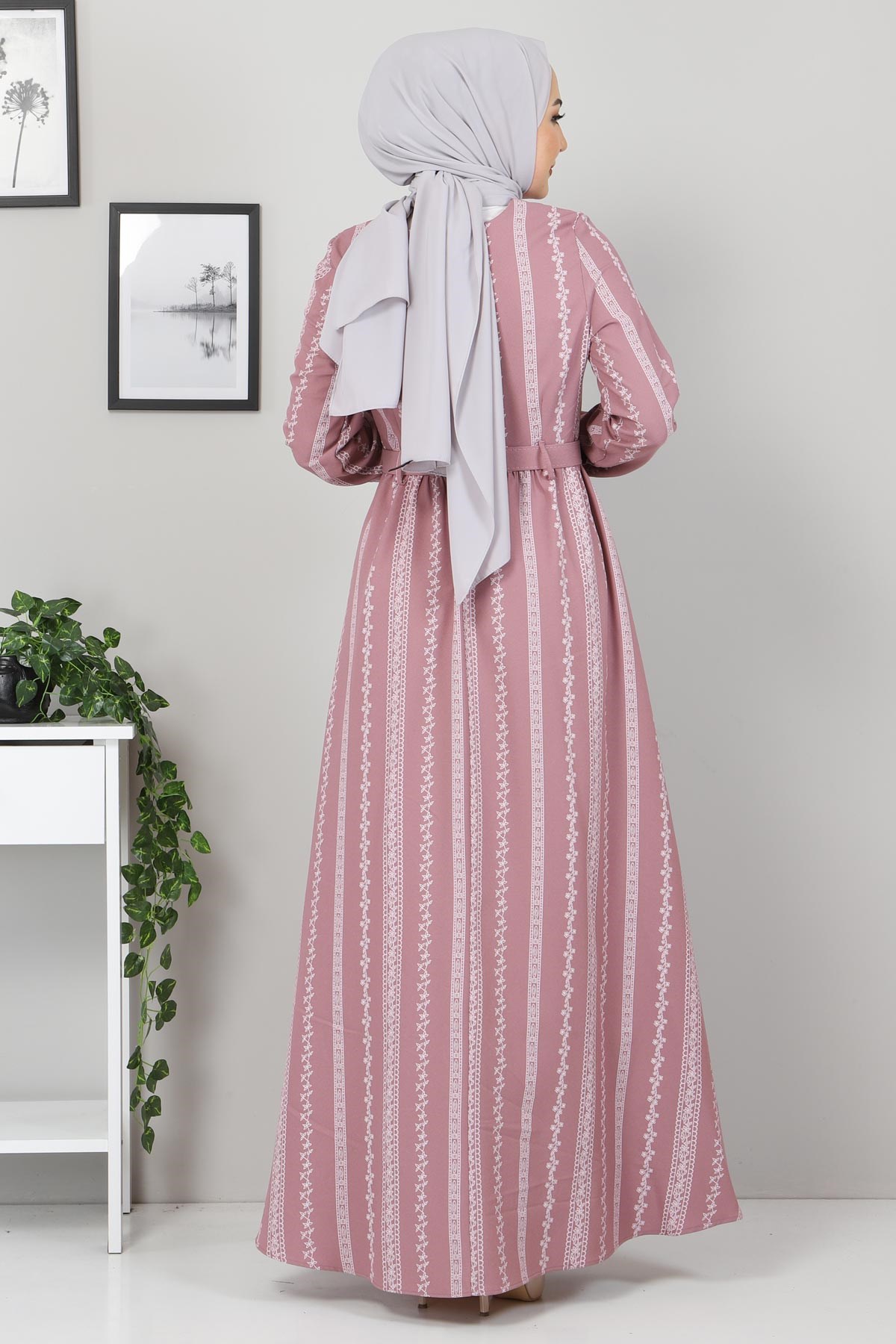 Şerit Çiçekli Anne Elbise Lila 10434