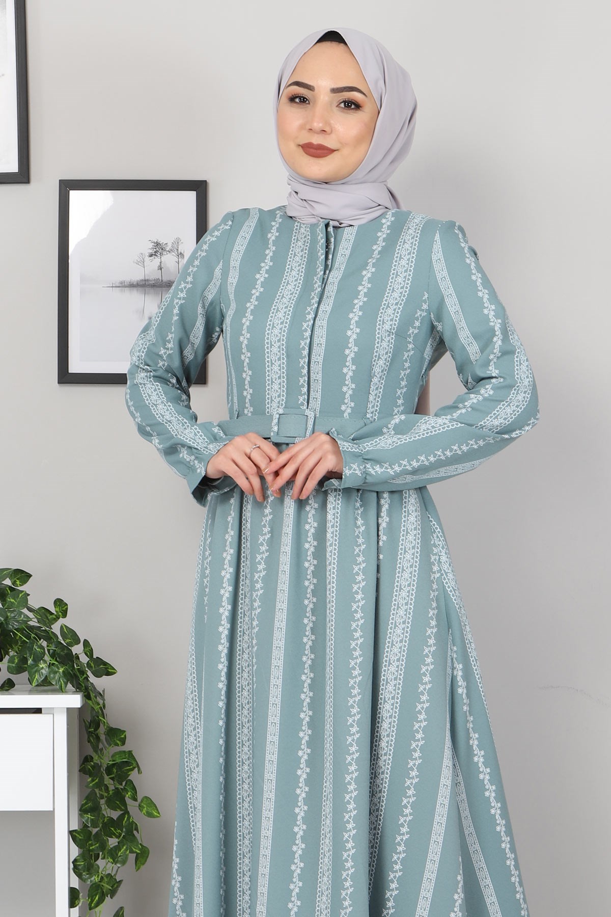 Şerit Çiçekli Anne Elbise Mint 10434