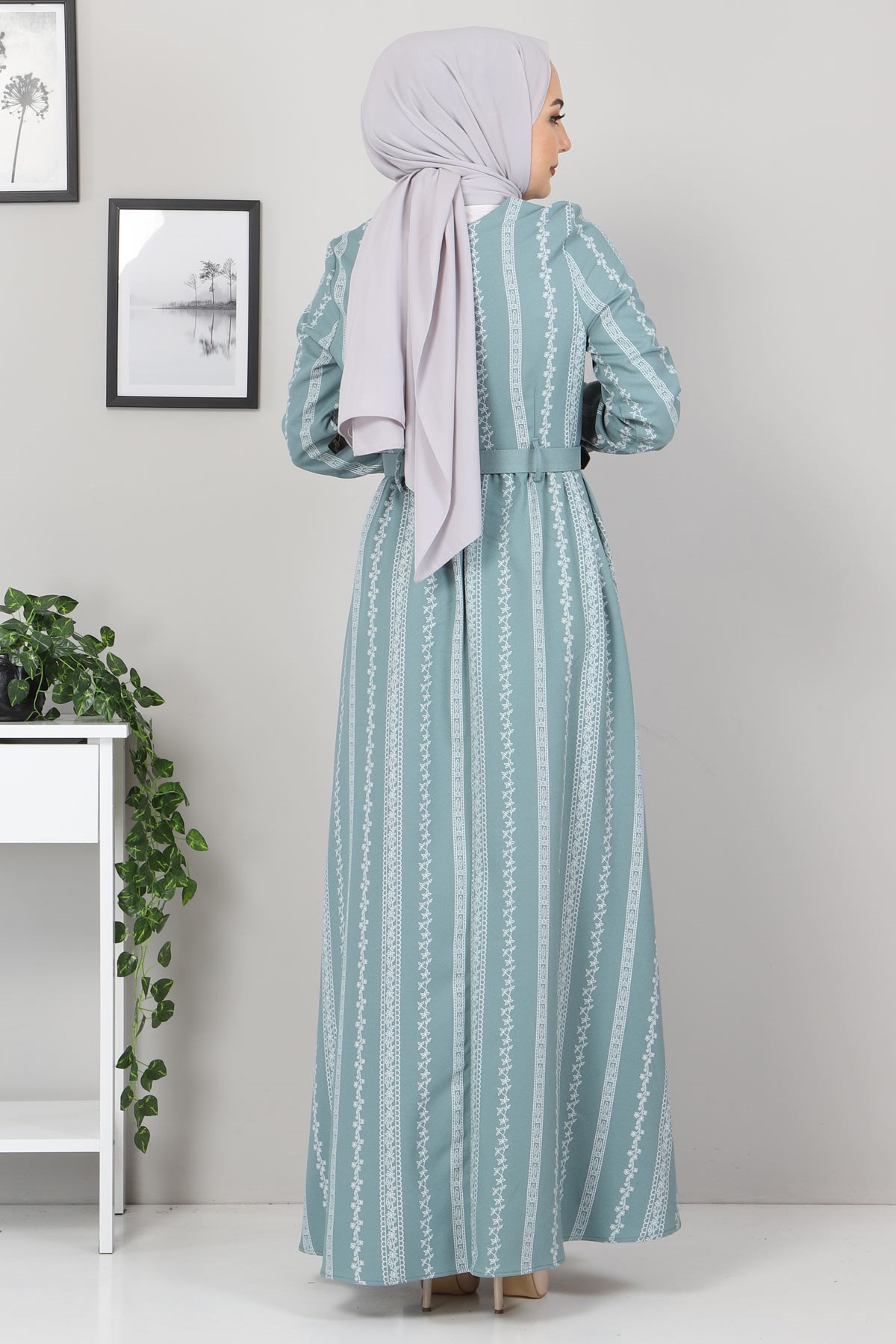 Şerit Çiçekli Anne Elbise Mint 10434