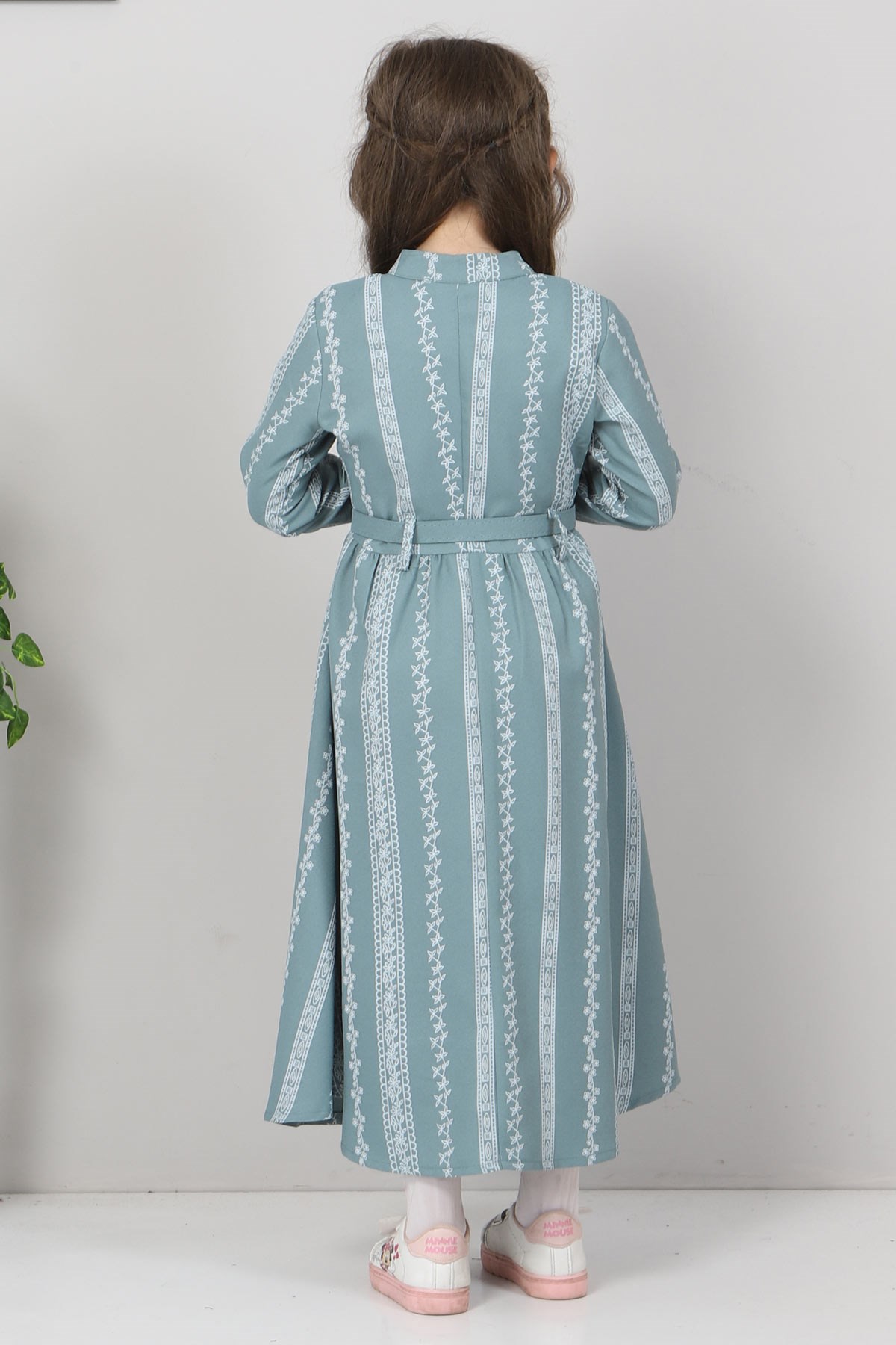 Şerit Çiçekli Çocuk Elbise Mint 10435