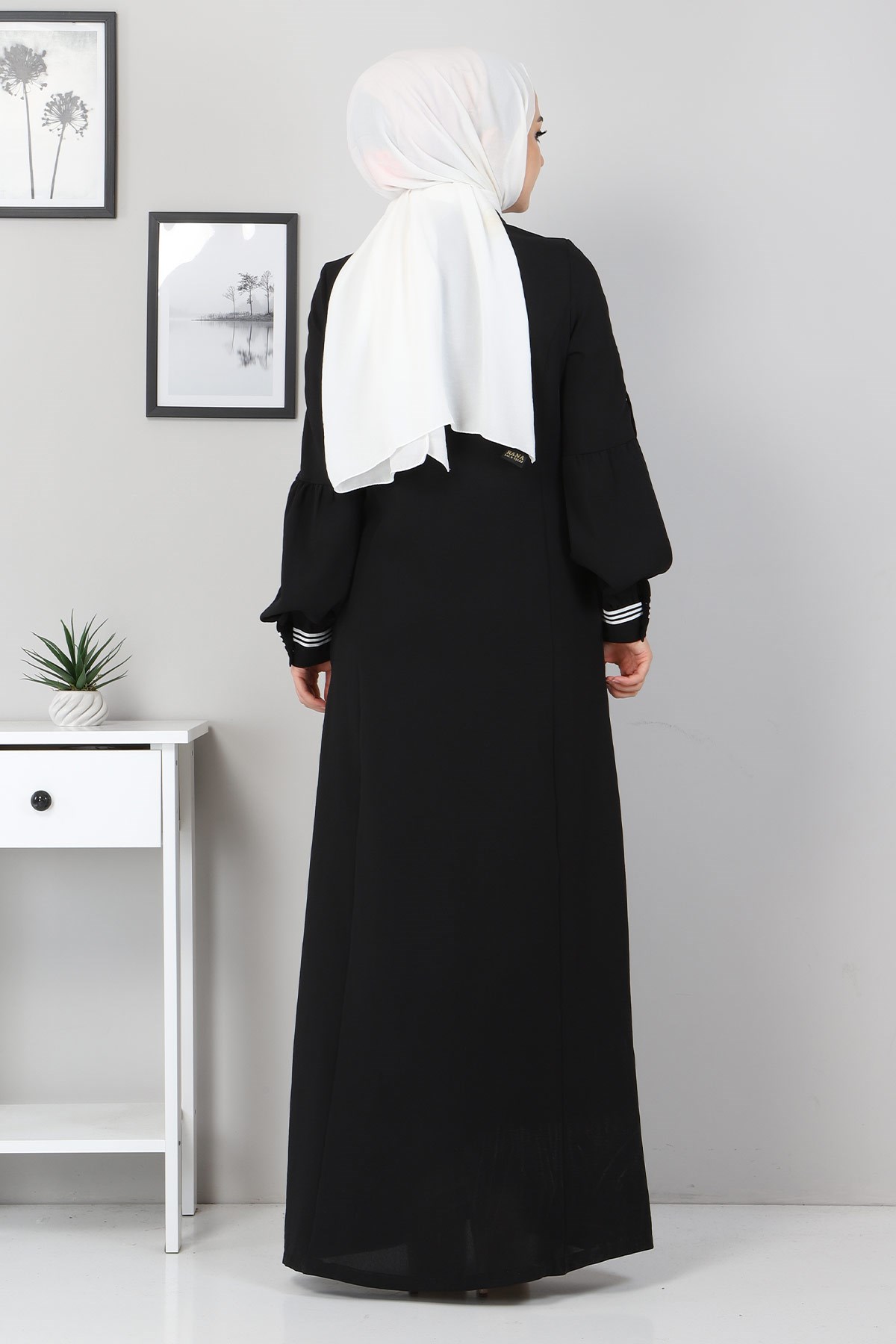 Şerit Detaylı Ferace Siyah 10810