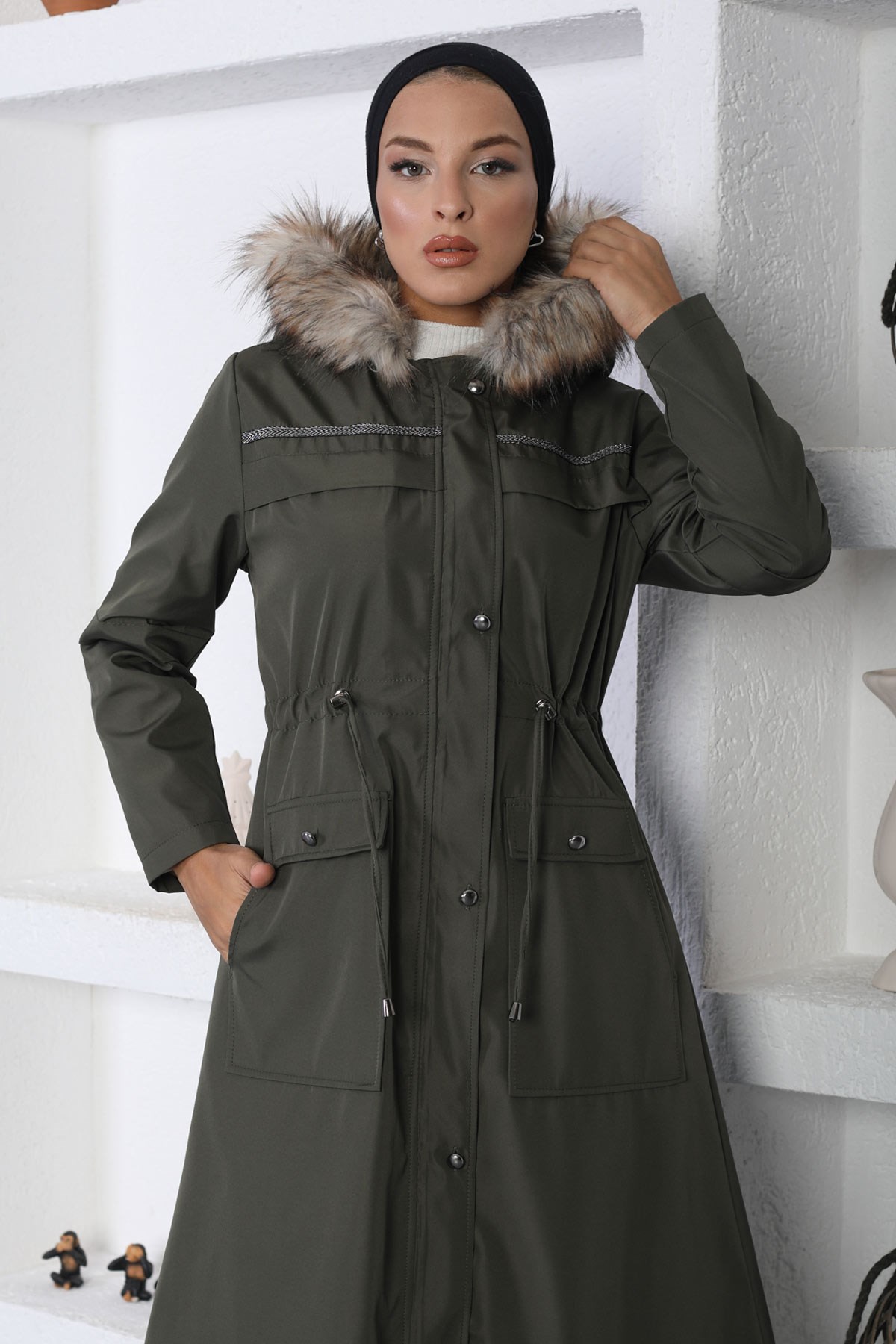 Şerit Detaylı Mont Haki 10360