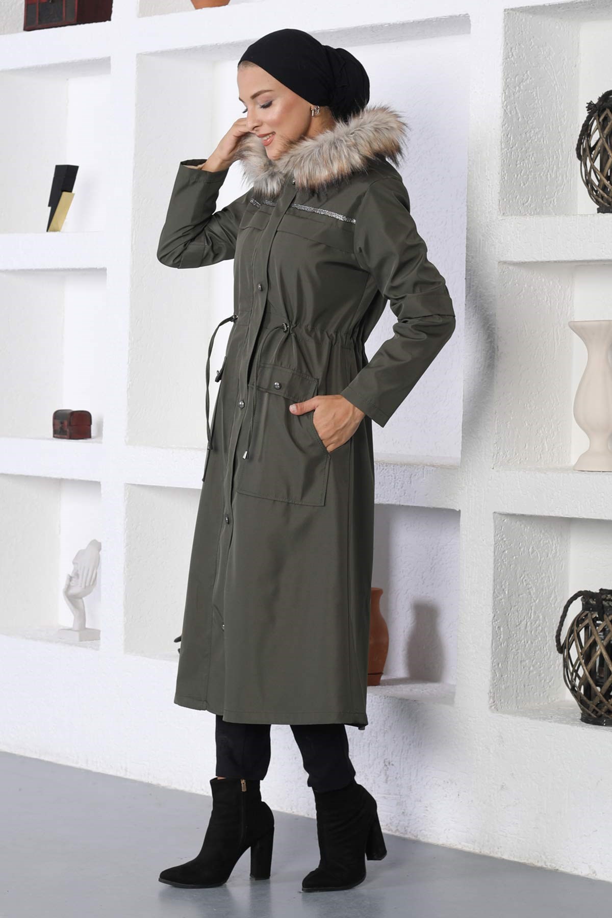 Şerit Detaylı Mont Haki 10360