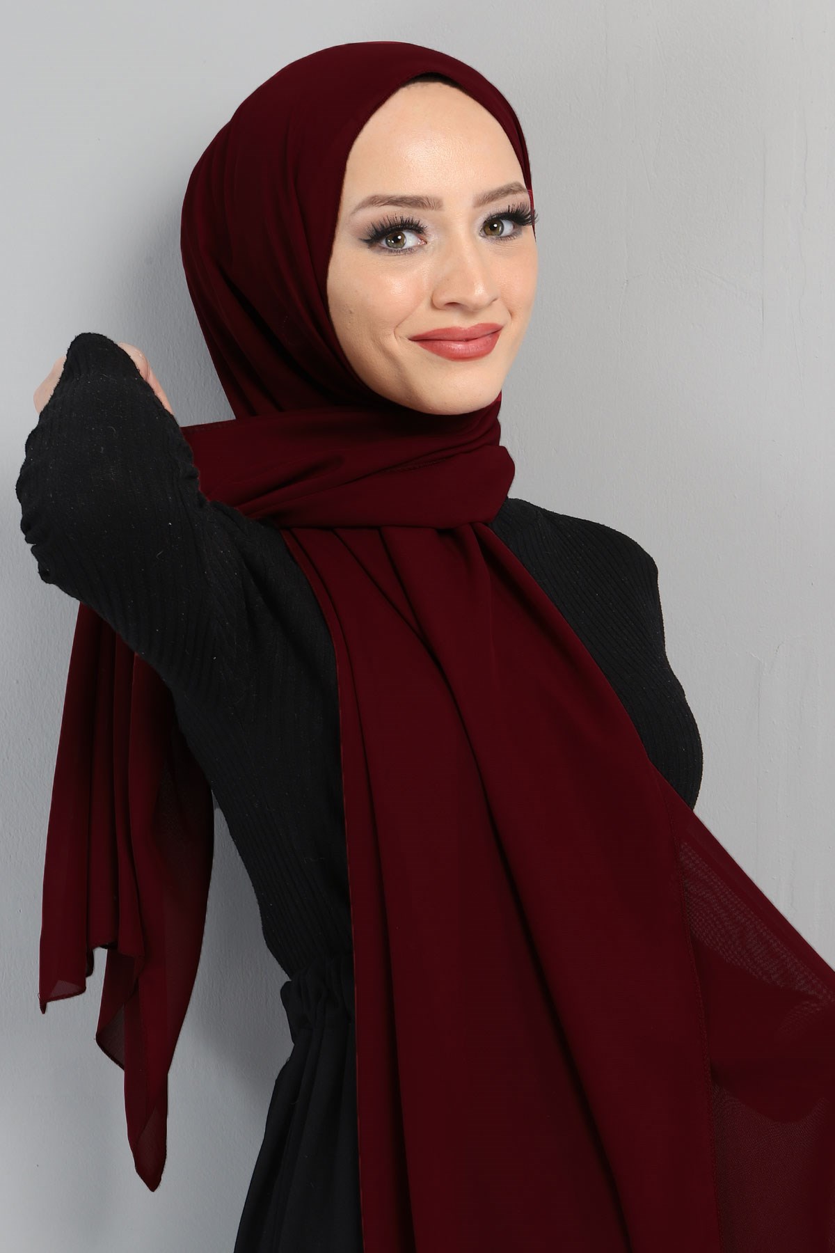 Şifon Şal Bordo 3011