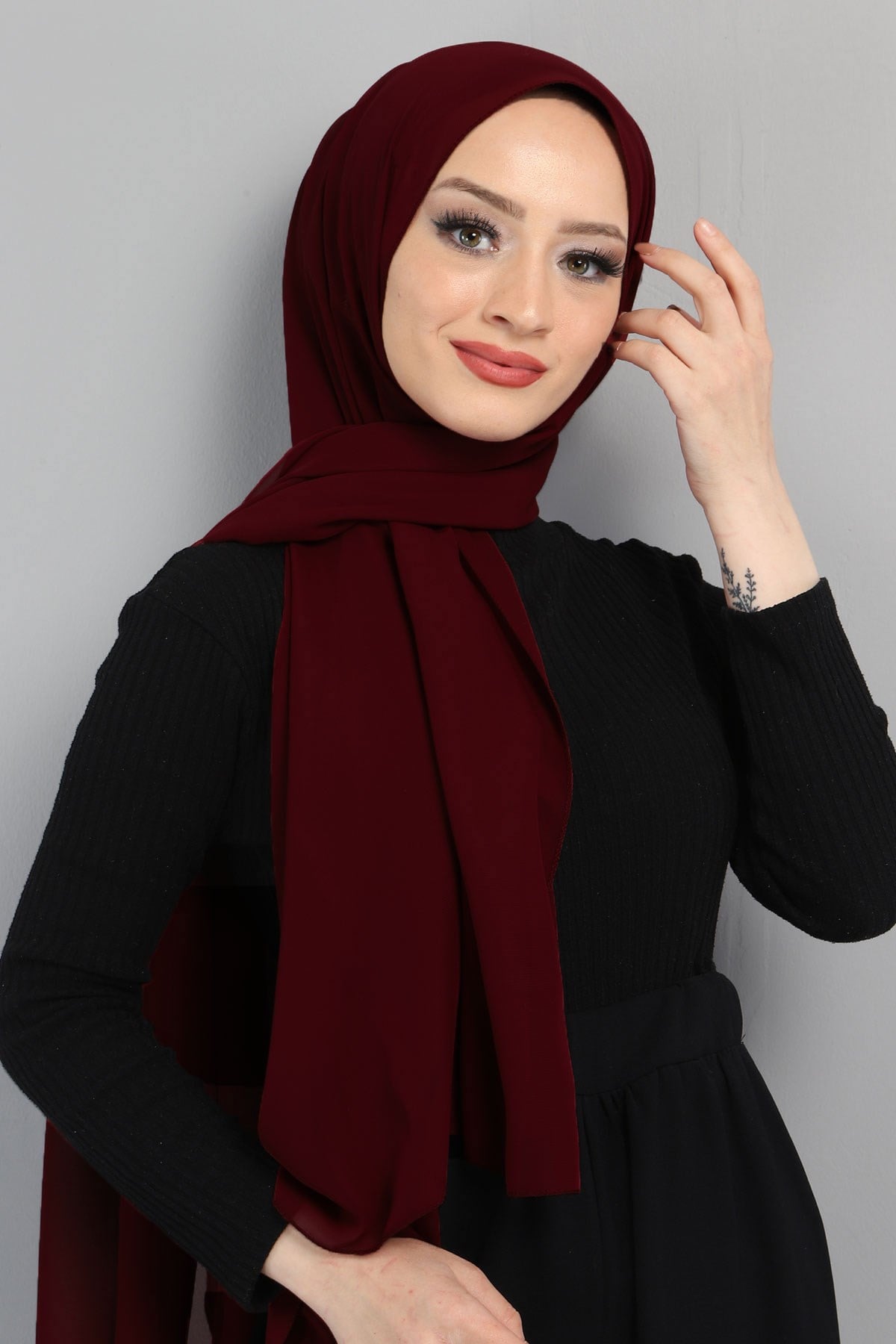 Şifon Şal Bordo 3011