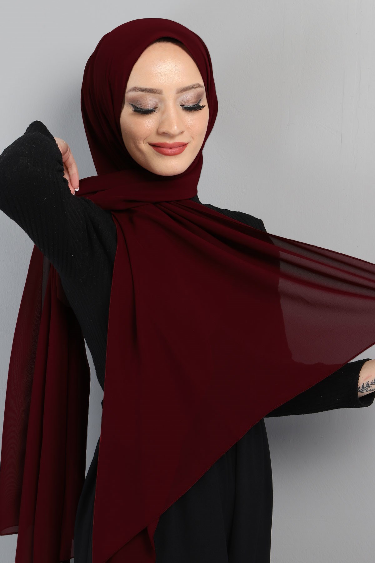 Şifon Şal Bordo 3011