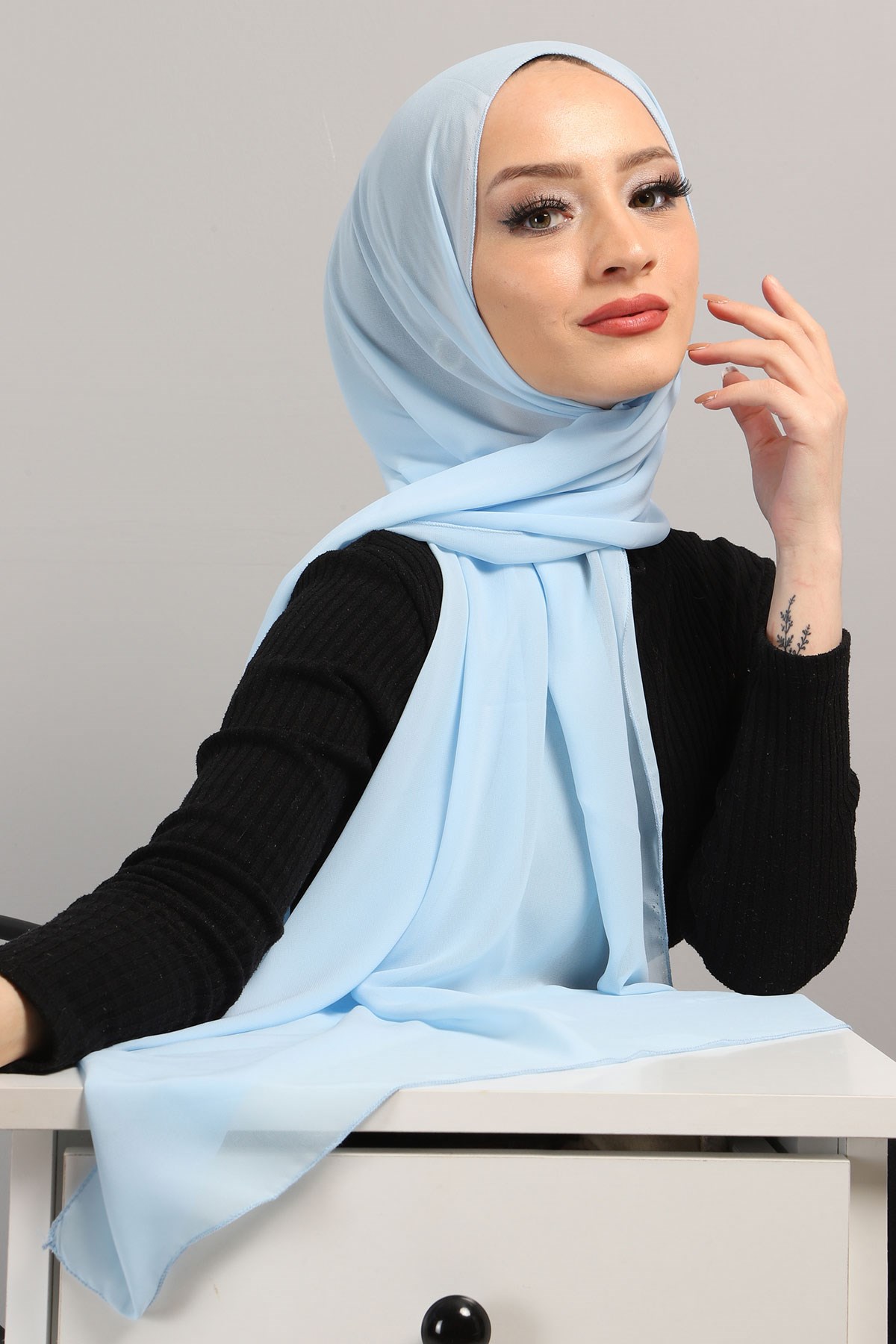 Şifon Şal Buz Mavisi 3011