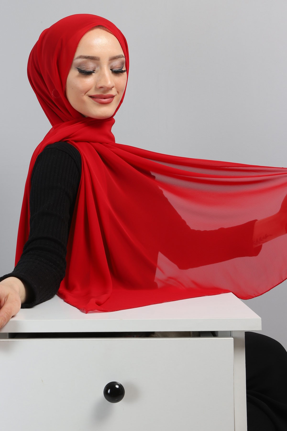 Şifon Şal Kırmızı 3011