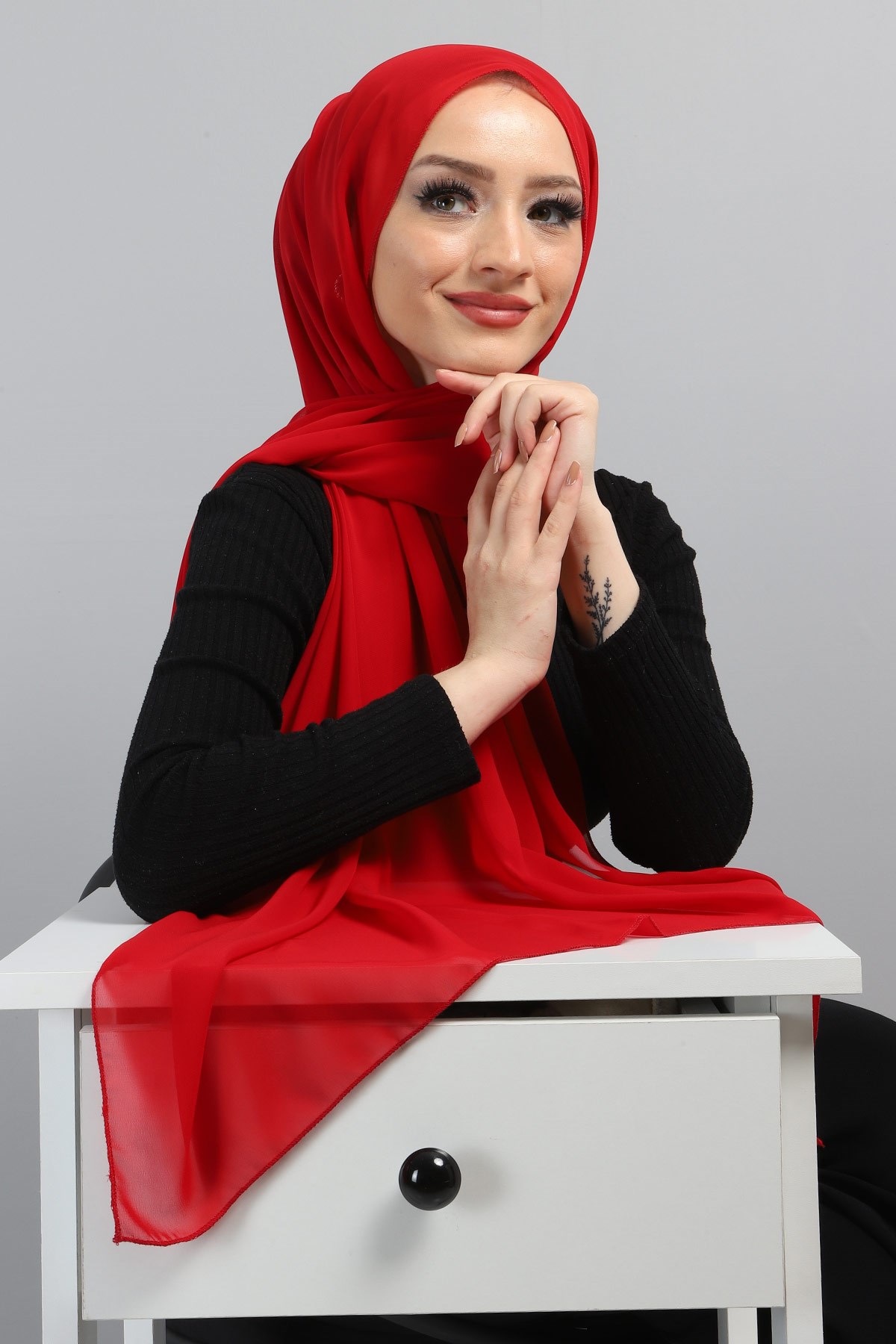 Şifon Şal Kırmızı 3011