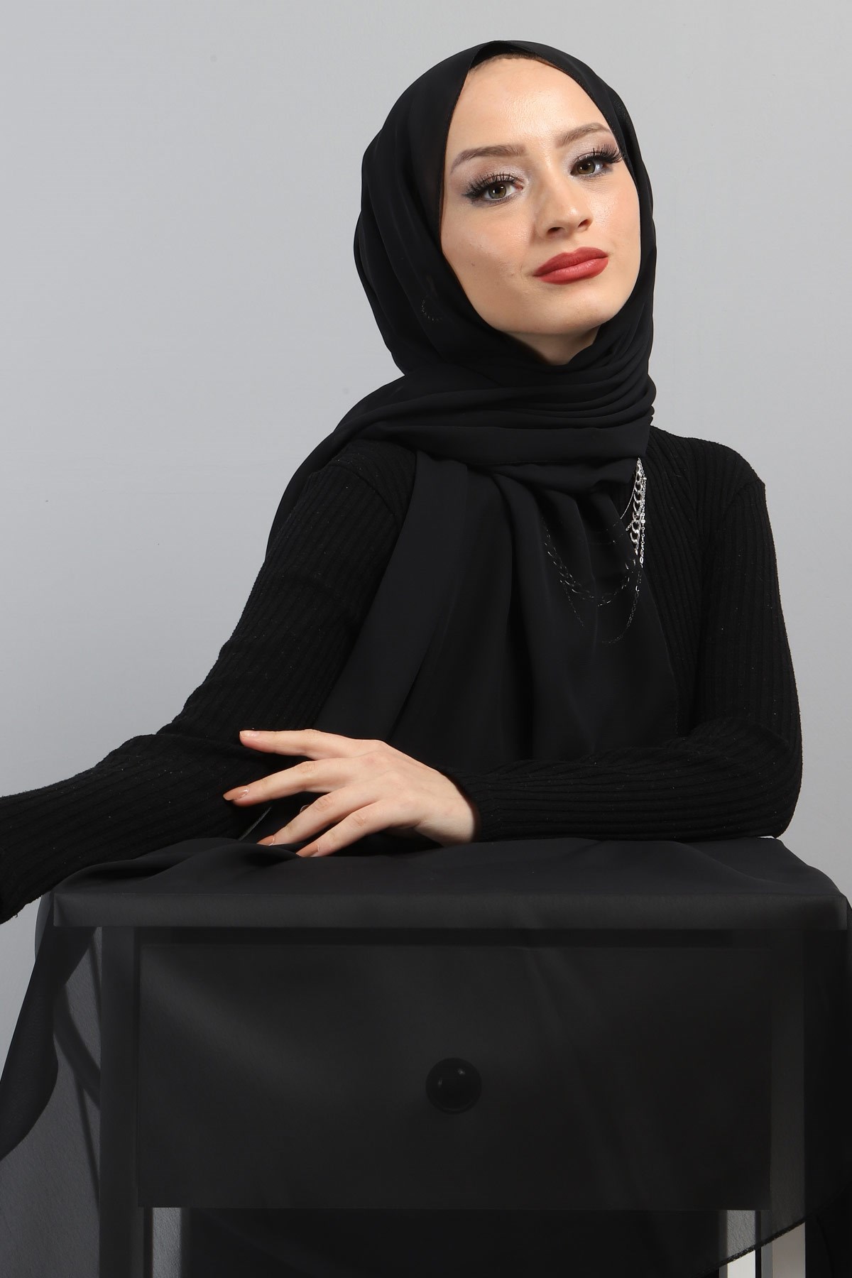 Şifon Şal Siyah 3011