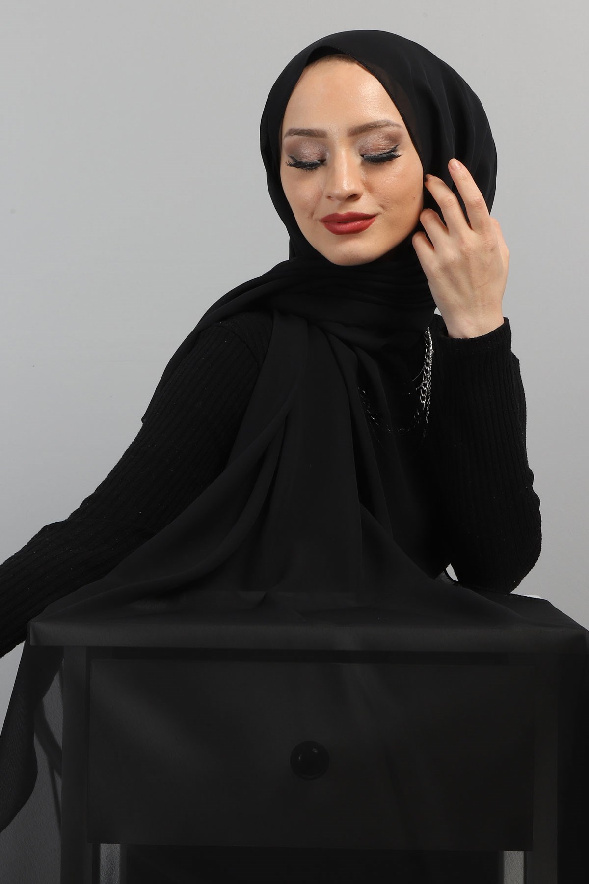 Şifon Şal Siyah 3011