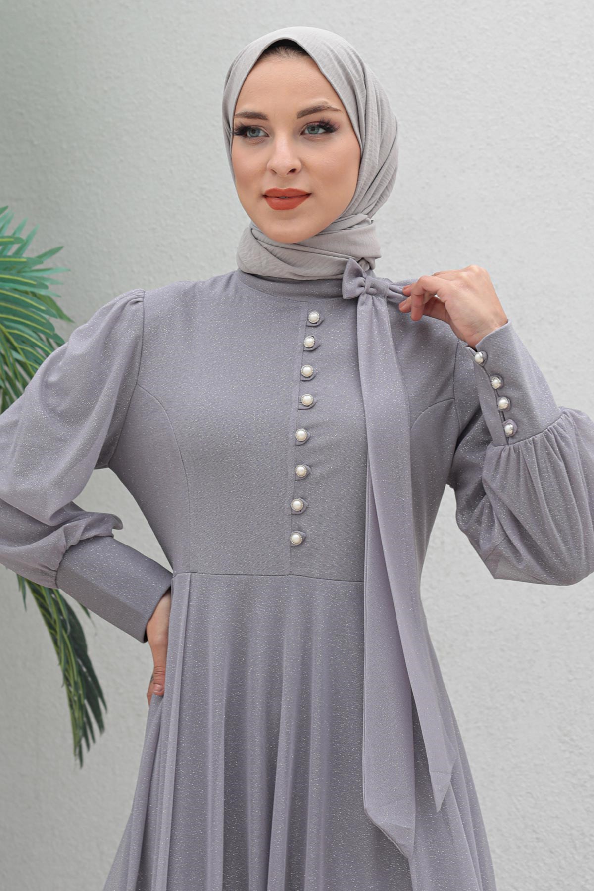 Simli Abiye Gri 13801