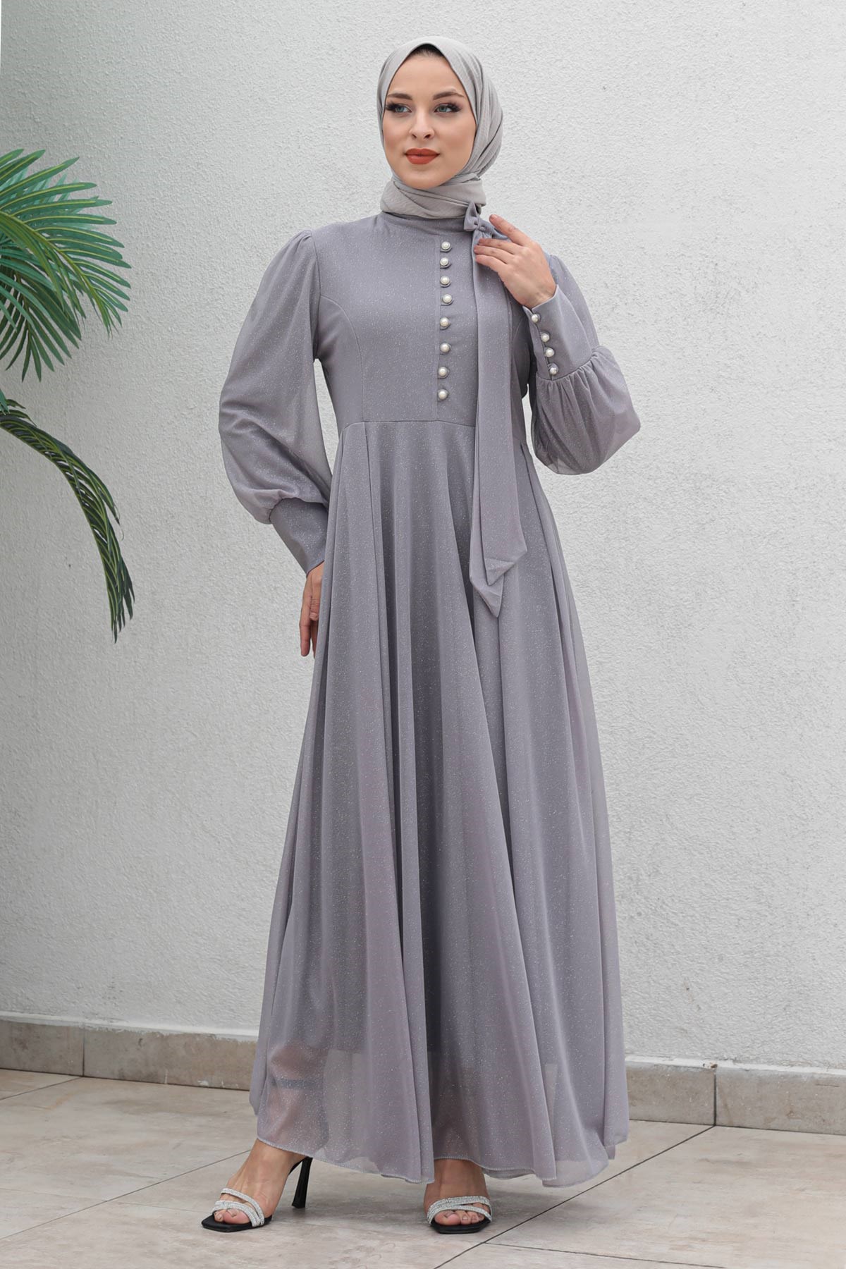 Simli Abiye Gri 13801