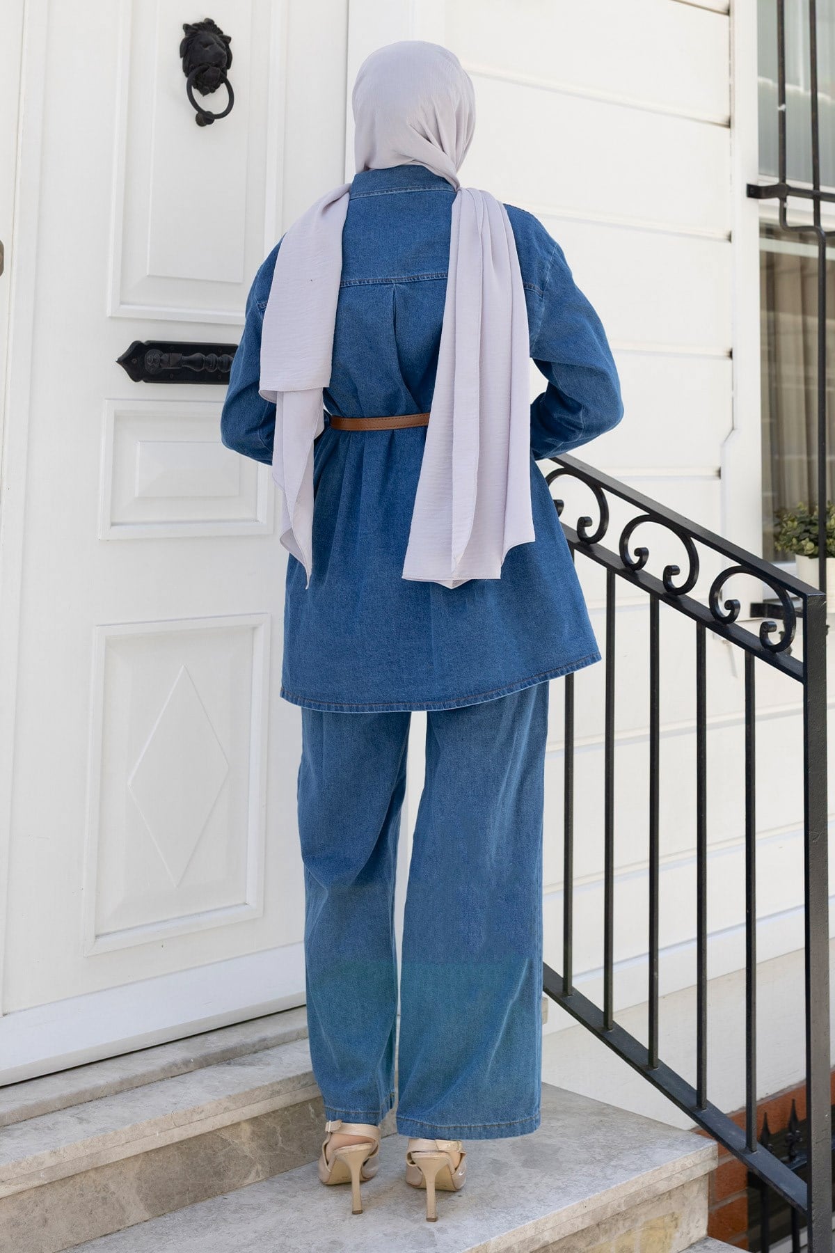 Taş Cepli Denim İkili Takım Açık Mavi 6165