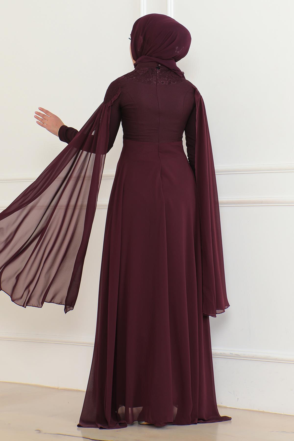 Taş Detaylı Abiye Mürdüm 6125