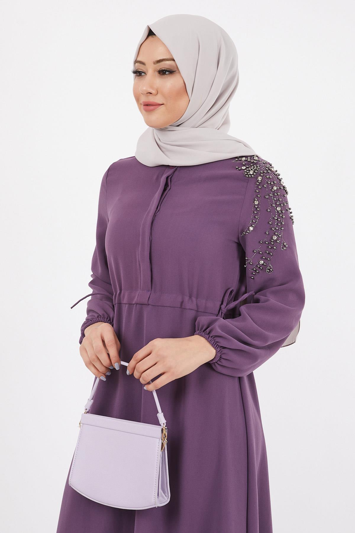 Taş Detaylı Elbise Lila 12227