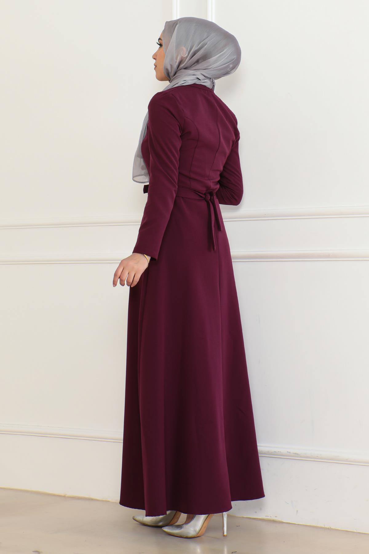 Taş Detaylı Elbise Mürdüm 6133