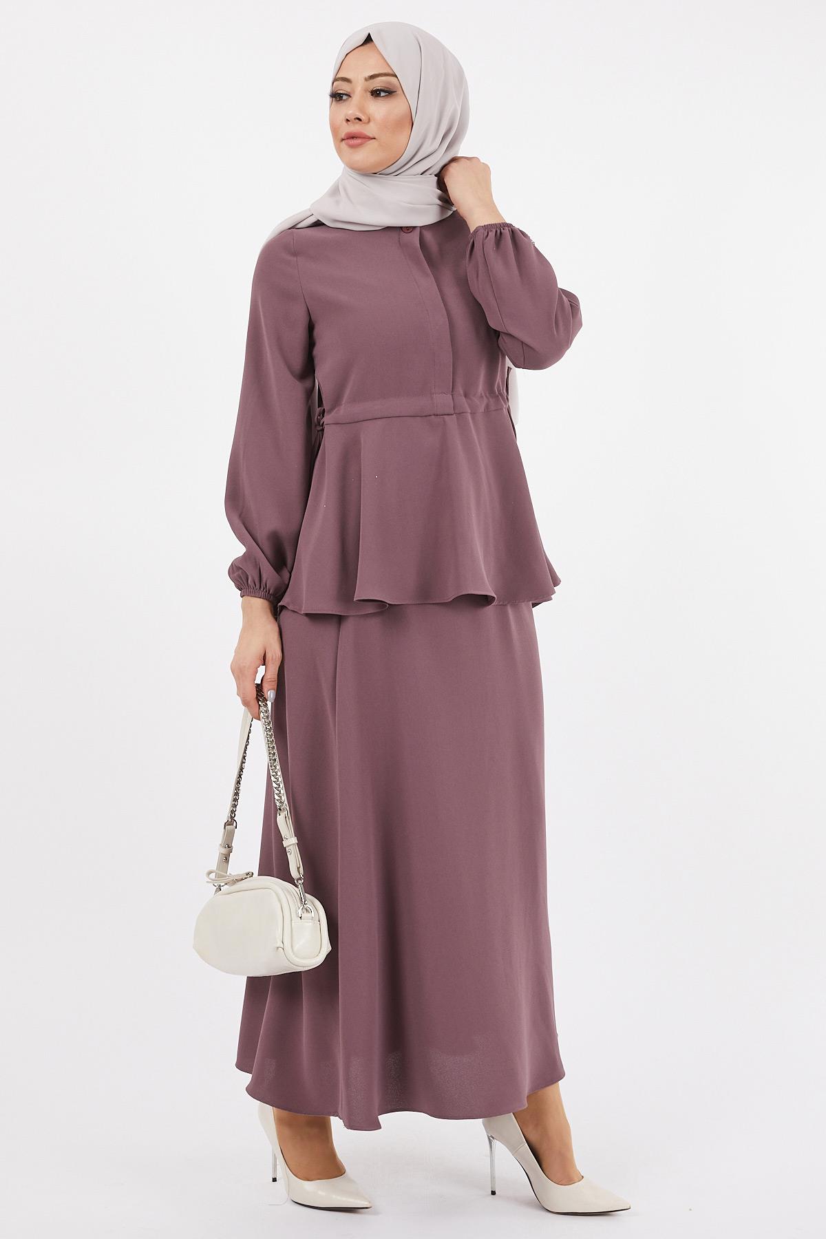 Taş Detaylı Etekli Takım Gül Kurusu 12225