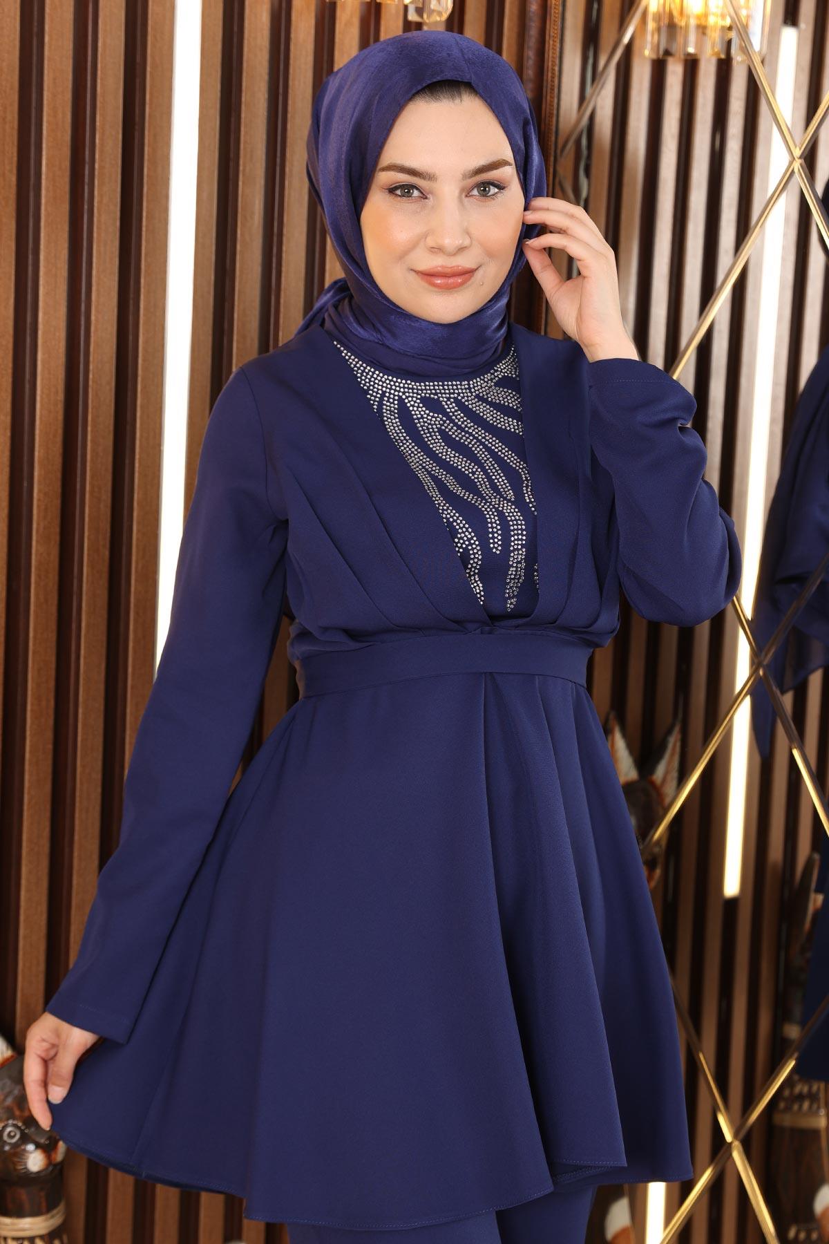 Taş Detaylı Kemerli Takım İndigo İndigo MSW19122-1