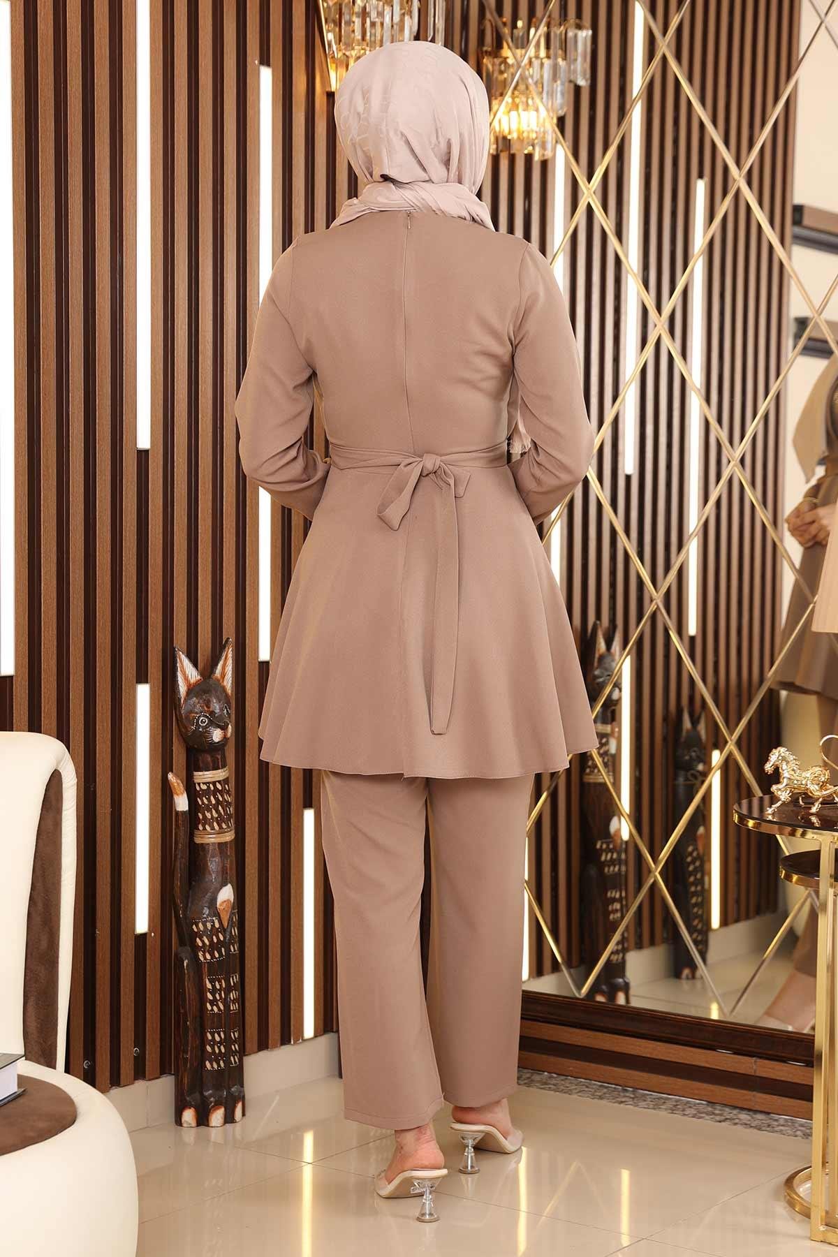 Taş Detaylı Kemerli Takım Vizon Vizon MSW19122-4