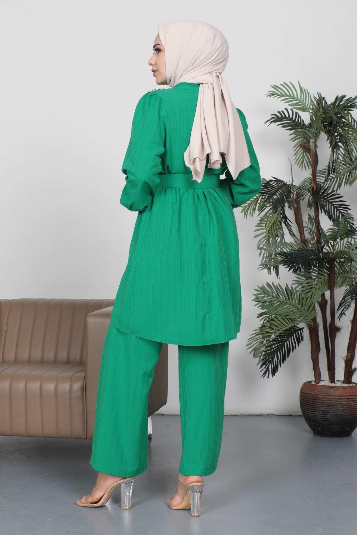 Taş Detaylı Kemerli Takım Yeşil MSW19112