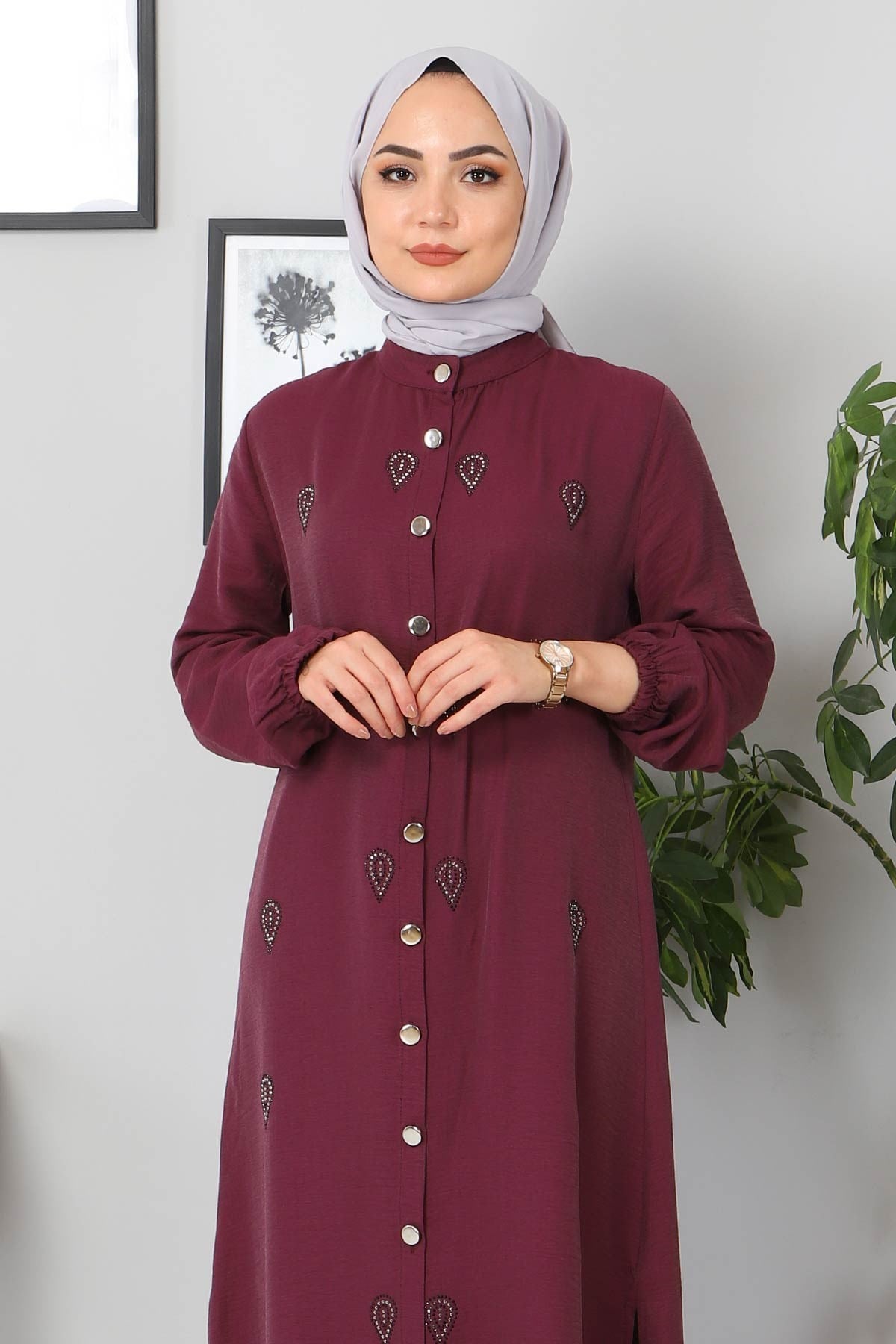 Taş Detaylı Kombin Mürdüm 10791