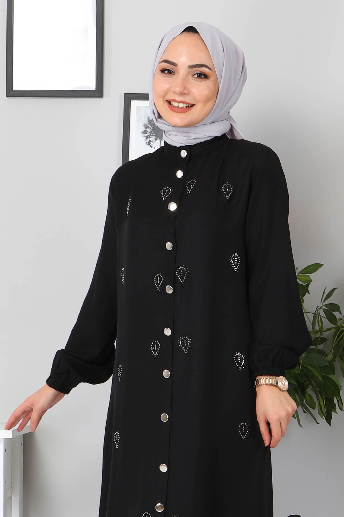 Taş Detaylı Kombin Siyah 10791
