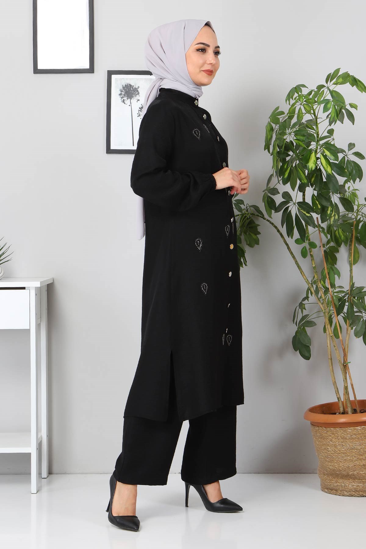 Taş Detaylı Kombin Siyah 10791